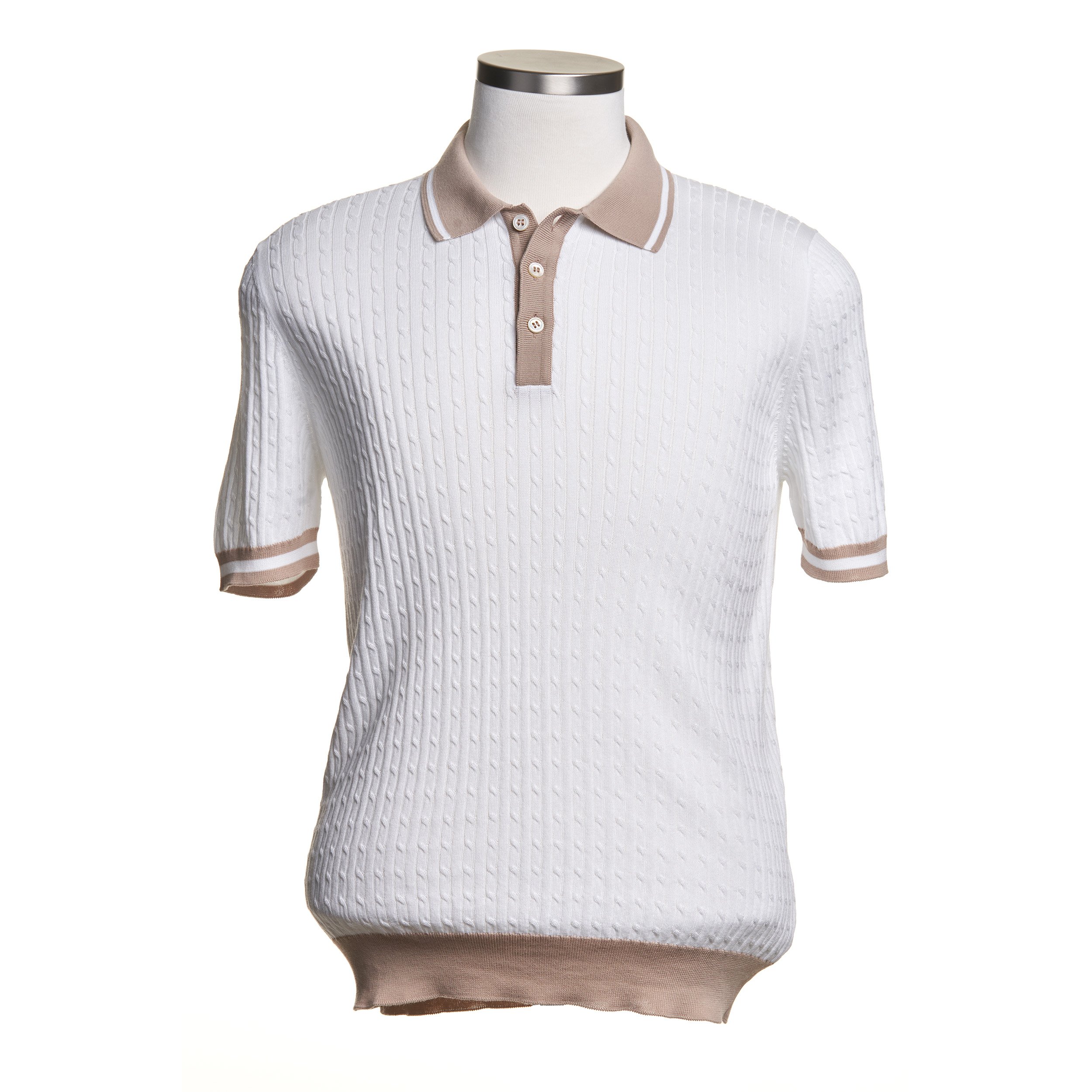 Gran Sasso Cable Knit Polo Shirt in White — Uomo San Francisco | Luxury  European Menswear