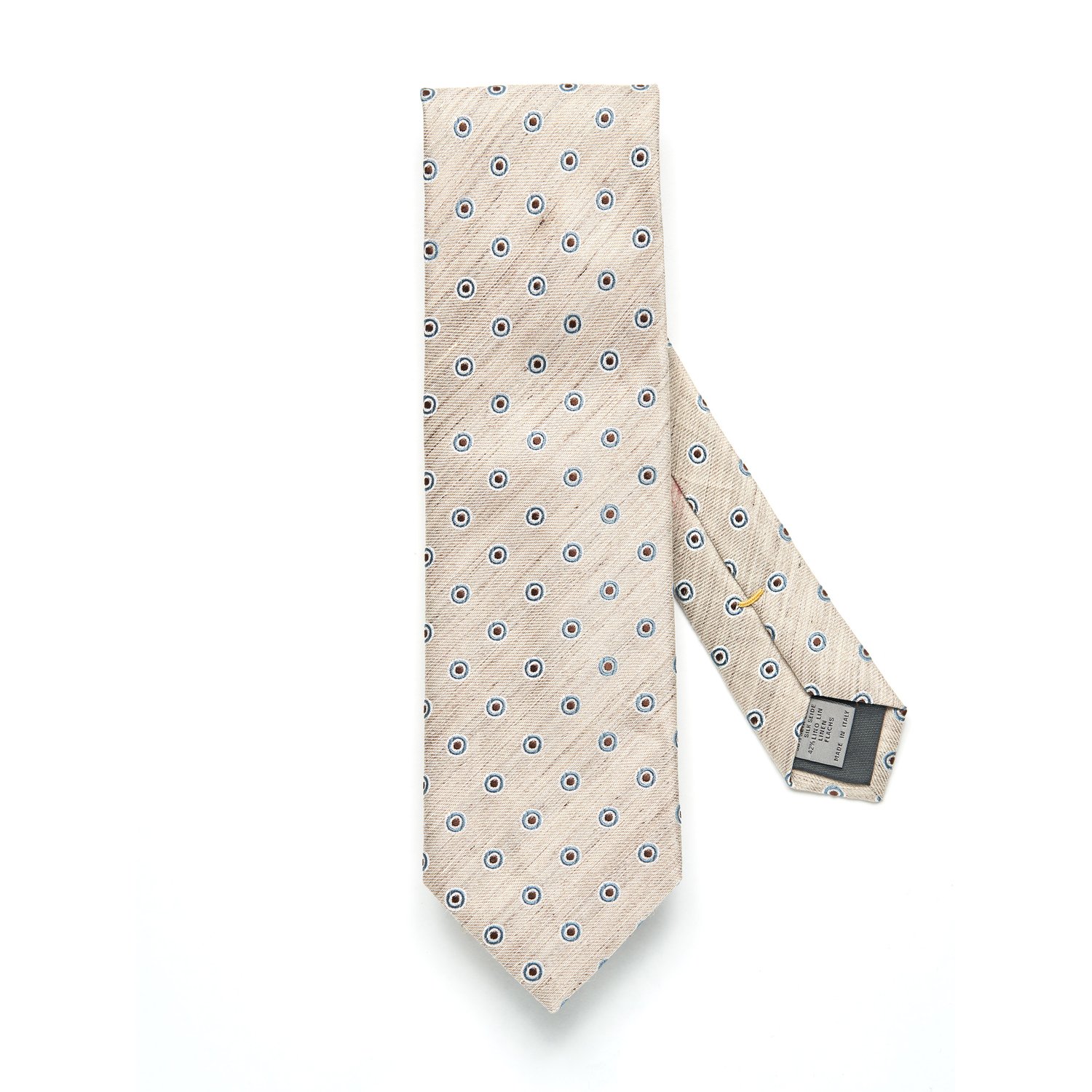 Canali Silk Tie in Textured Cream with Blue and Brown Circular Pattern —  Uomo San Francisco