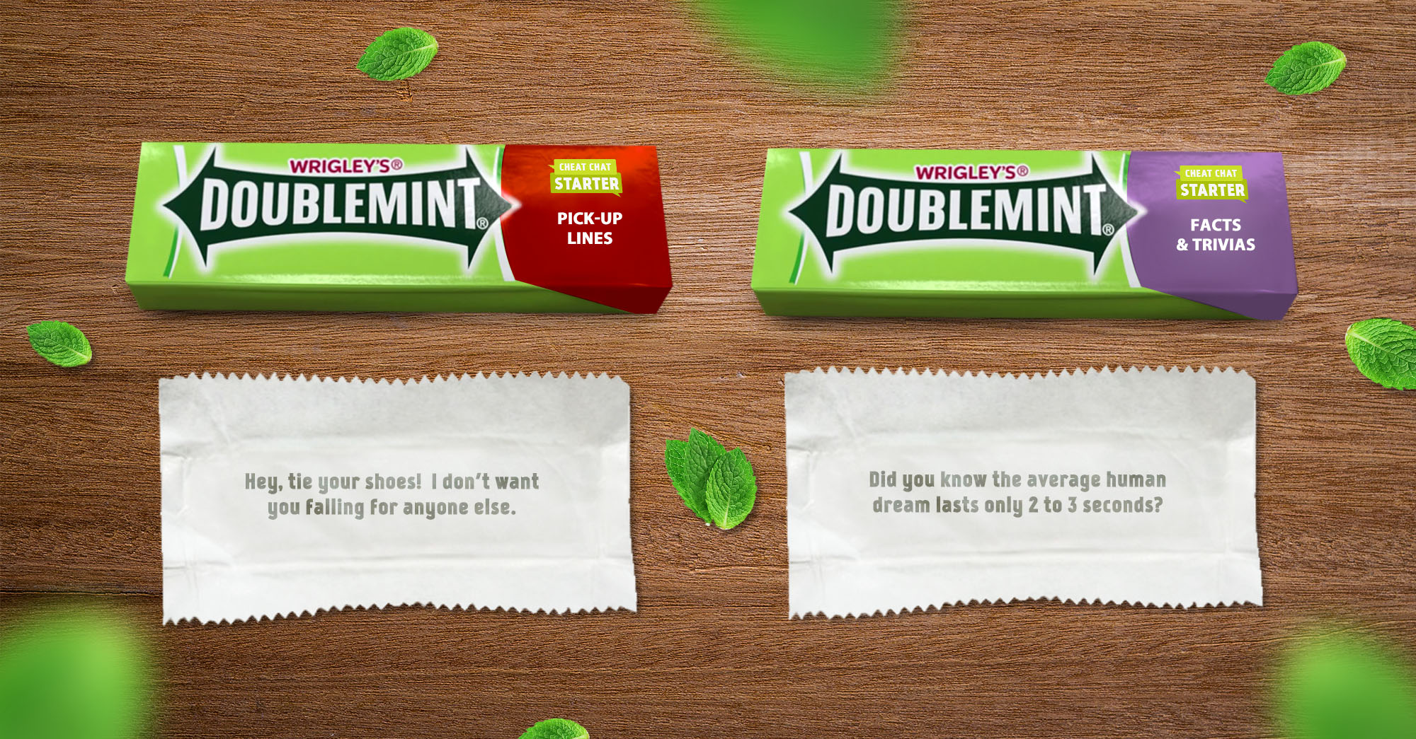 Doublemint Cheat Chat Starters come in different packs, offering ice breakers for any situation to keep the conversations going!