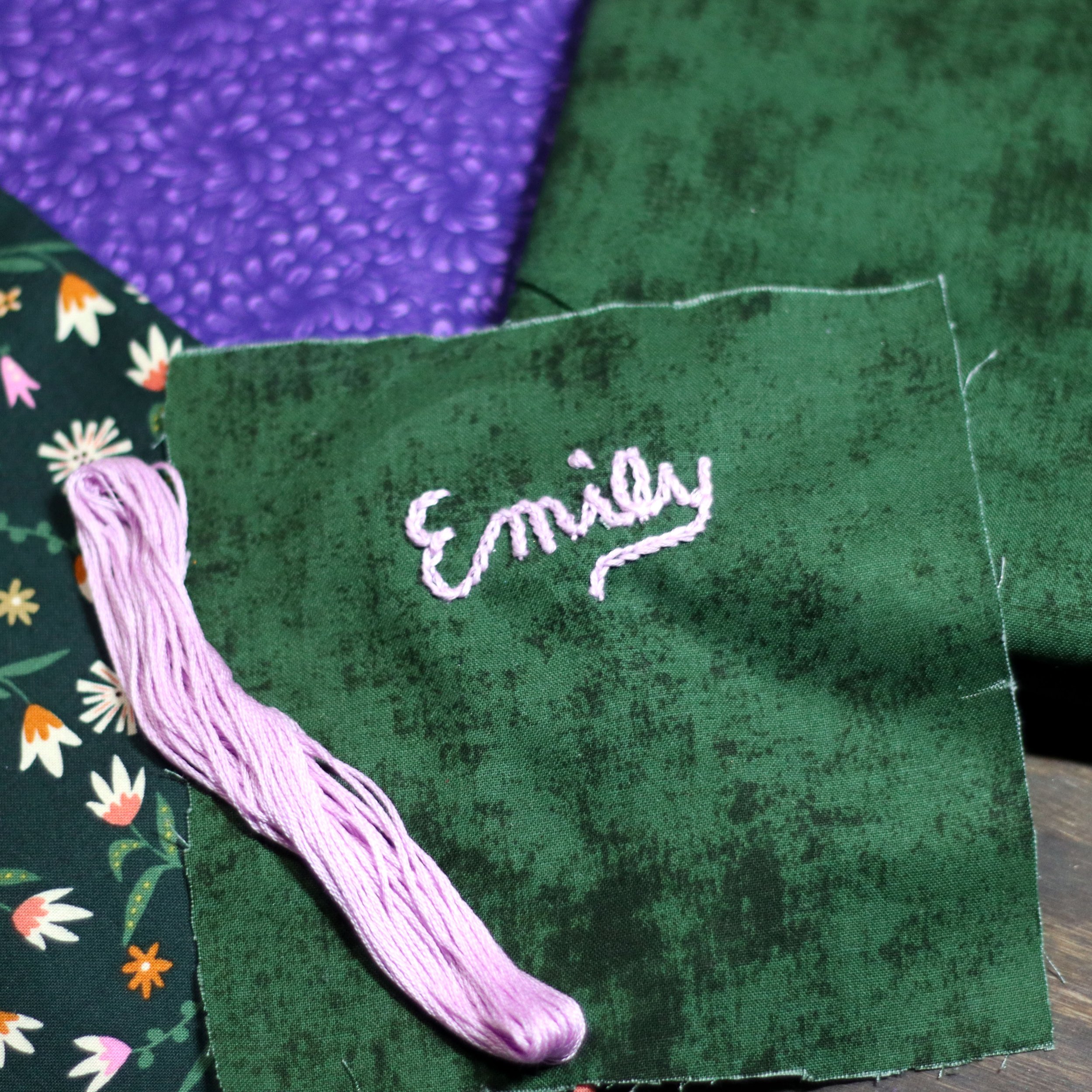 Quilt Square: Hand-stitched Name