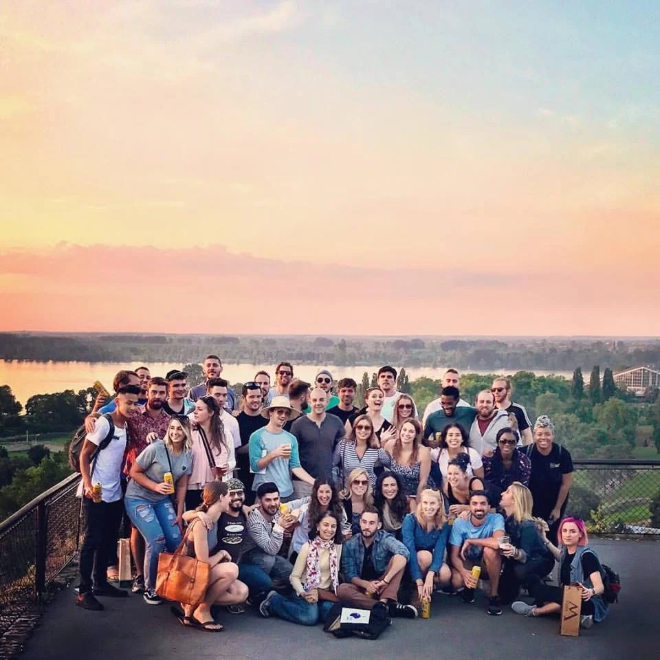 My Remote Year family watching sunset at The Fortress in Belgrade, Serbia