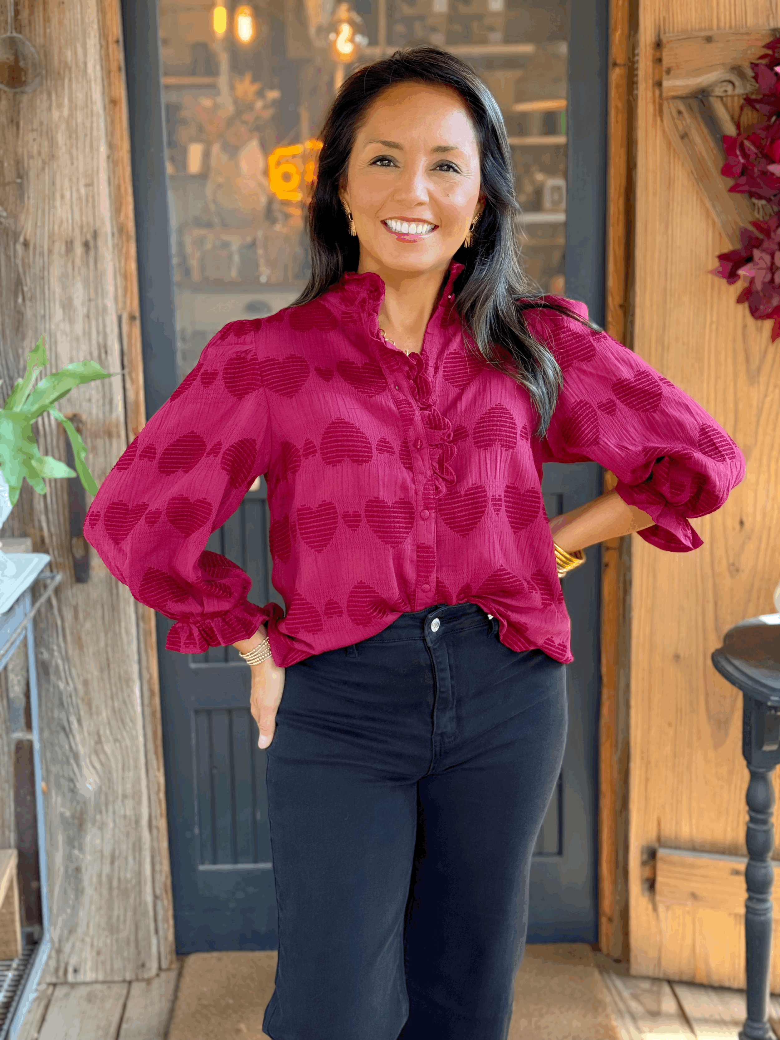 Cassie Maroon Heart Top