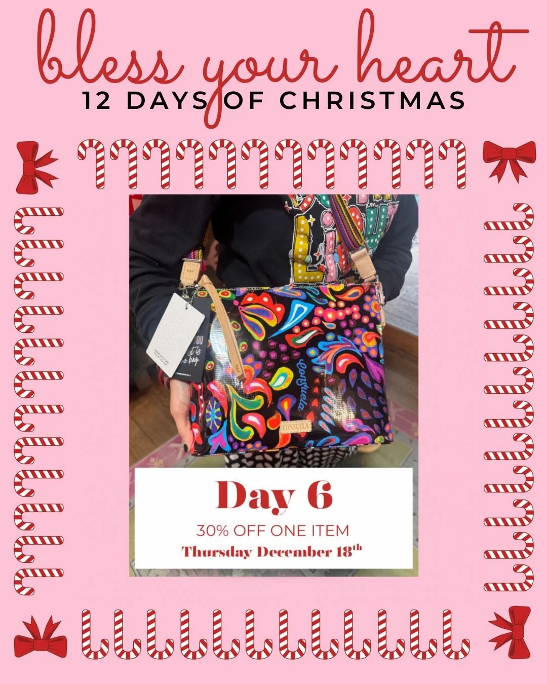On the 6th Day of Christmas BYH gave to me....30% off one item. (offer excludes Jon Hart) Thursday 12/18 only #blessyourheart #somebodyhastobethecutest #12daysofchristmas