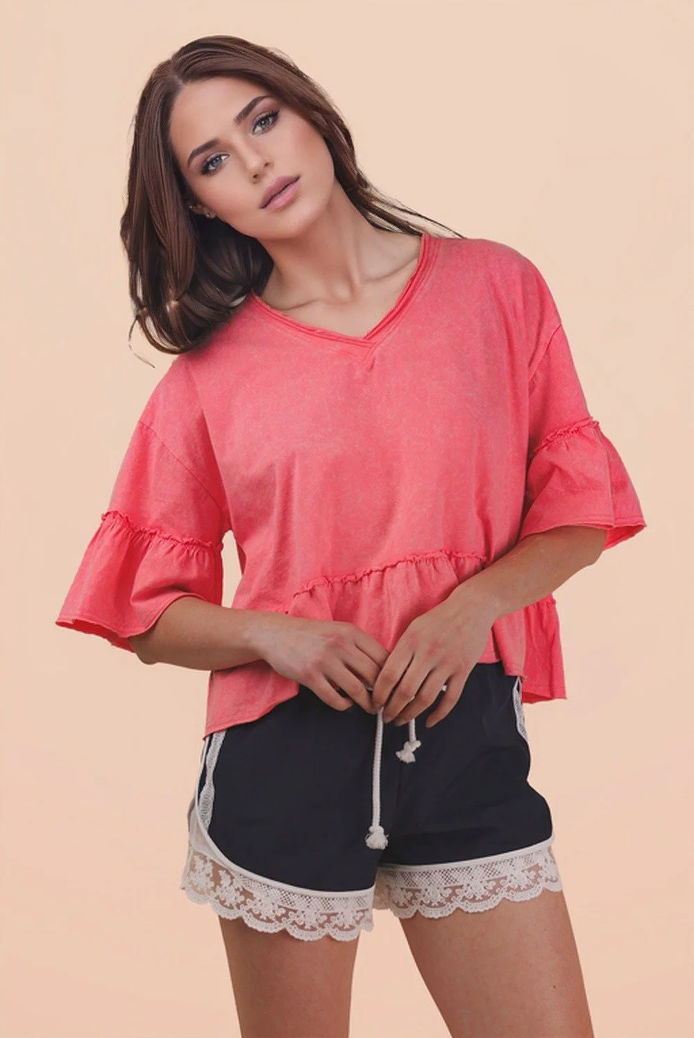 Drew Mineral Wash Tee Bright Coral