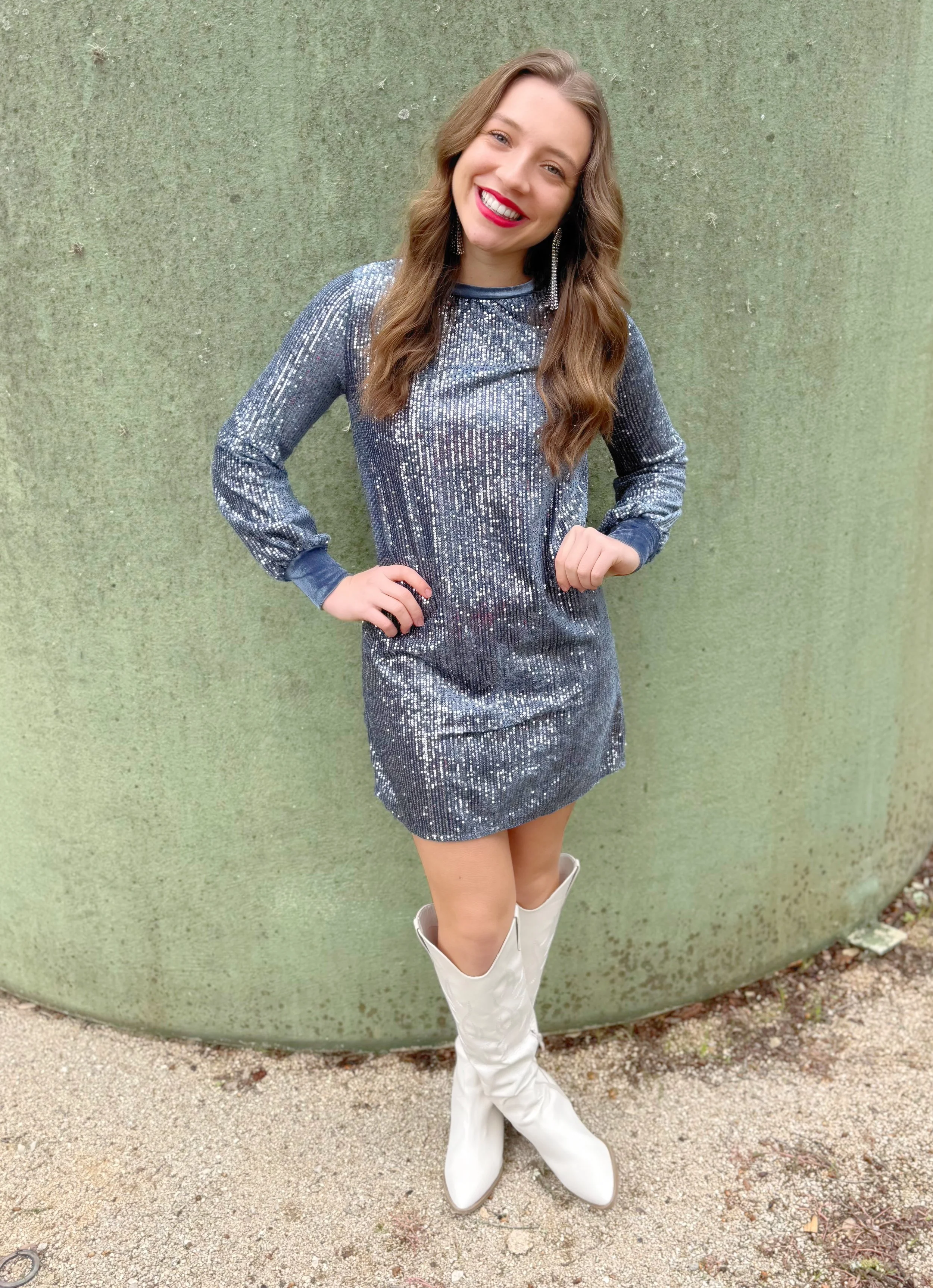 Gabi Sequin Dress Silver Blue