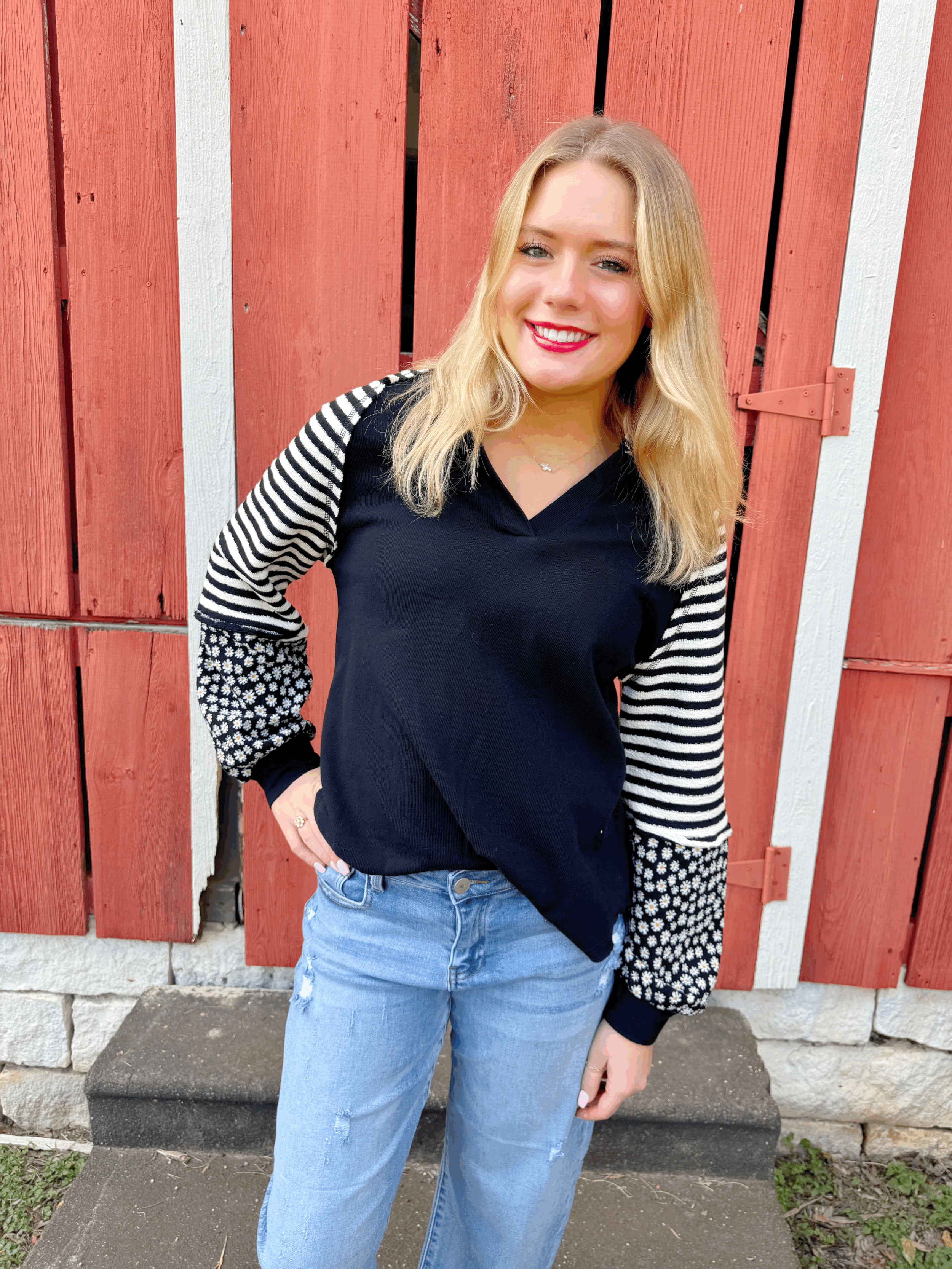Shiloh Daisy Stripe Tunic Black