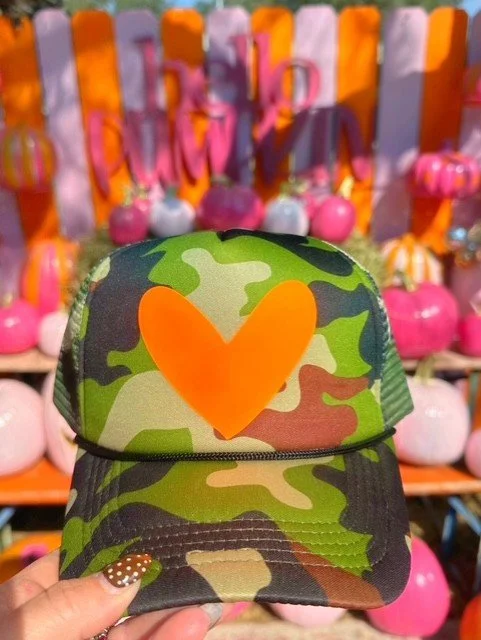 Neon Orange Camo Heart Hat