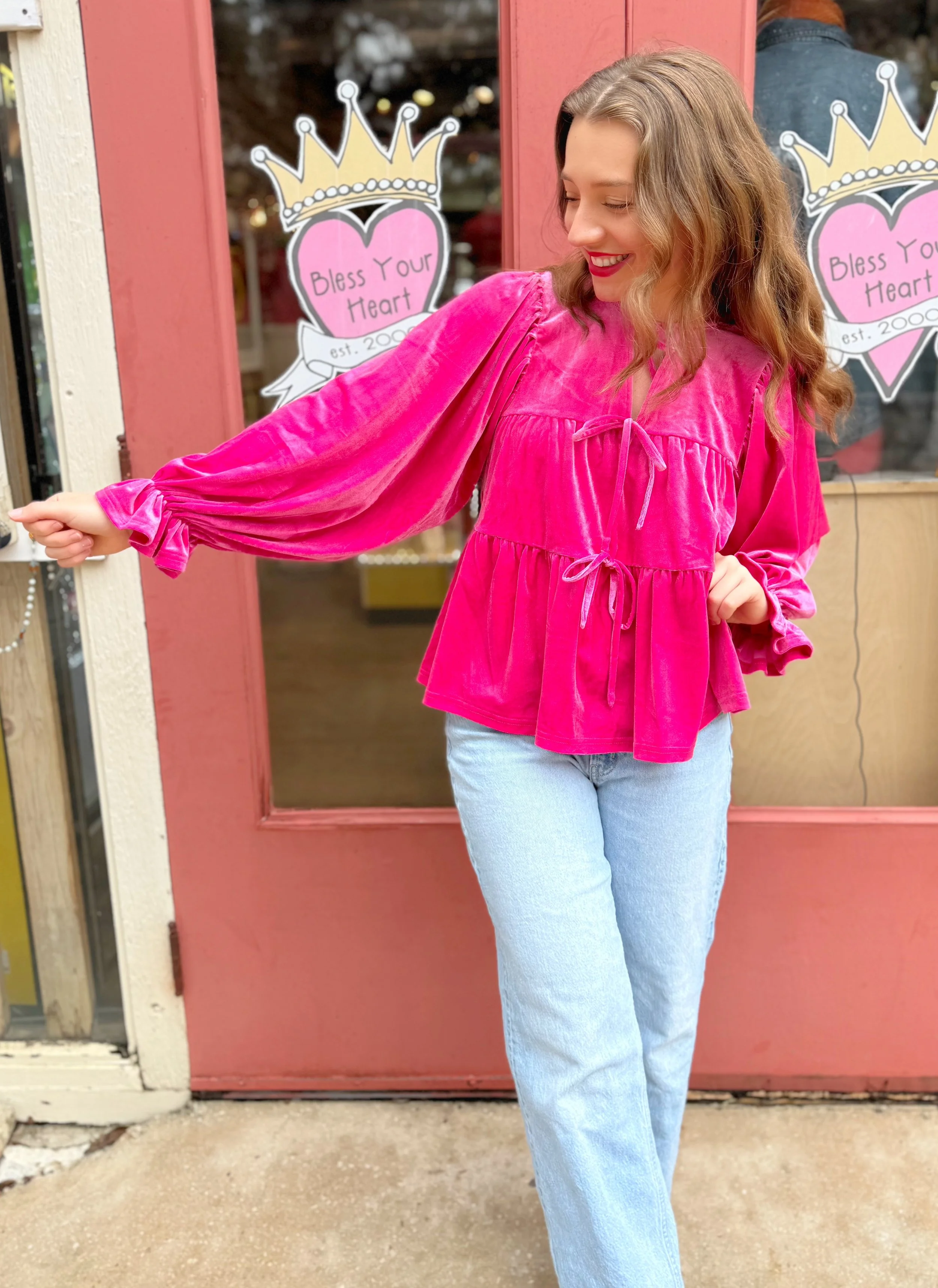 Courtney Velvet Top Pink