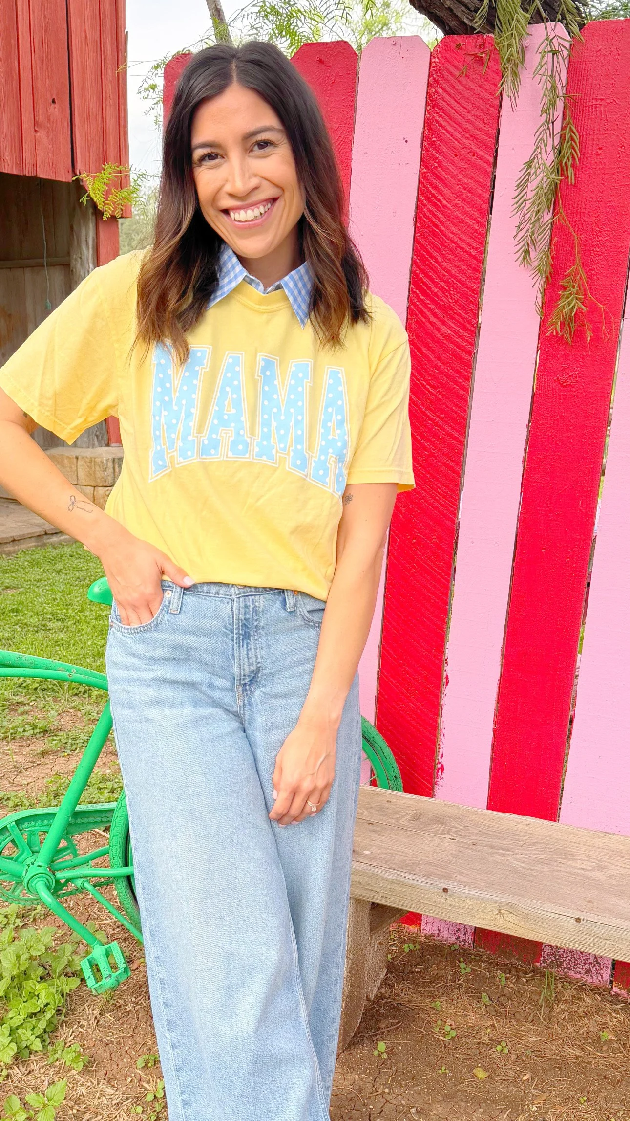 Mama Polka Dot Varsity Tee