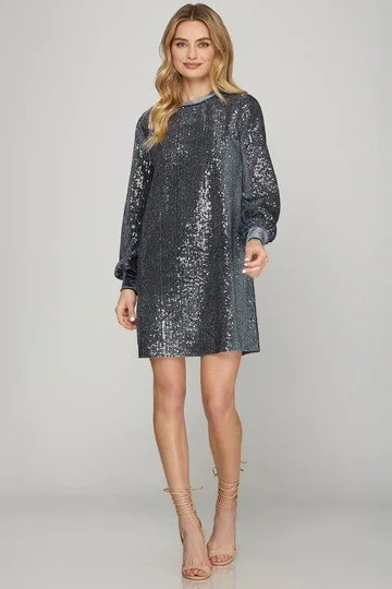 Gabi Sequin Dress Silver Blue
