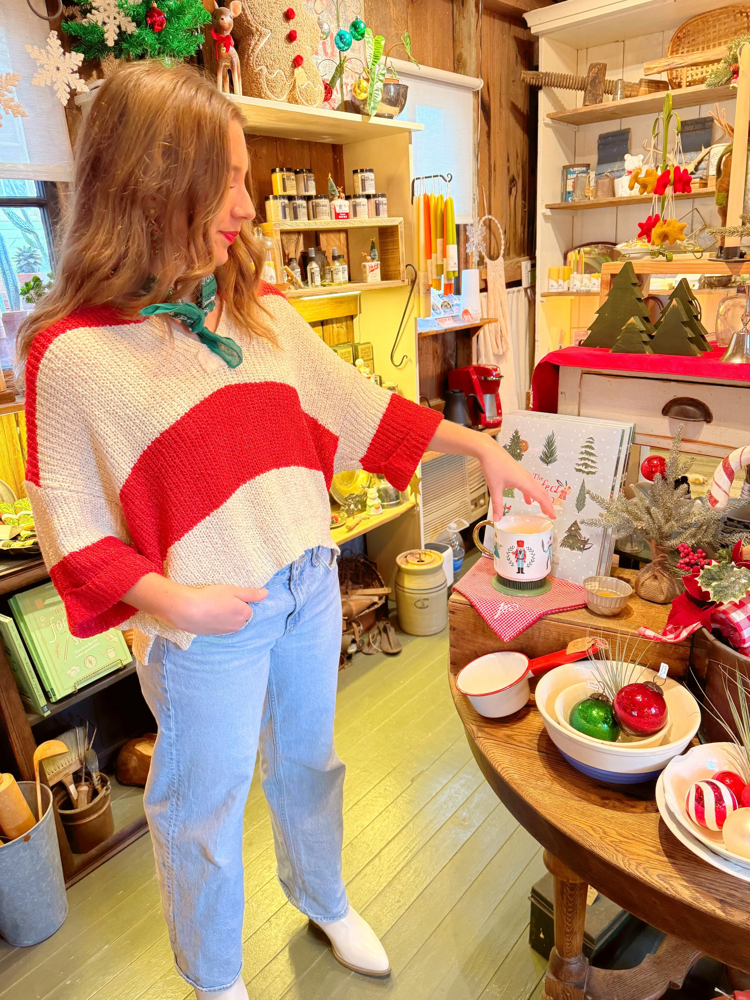 Georgia 3/4 Sleeve Sweater Red Stripe