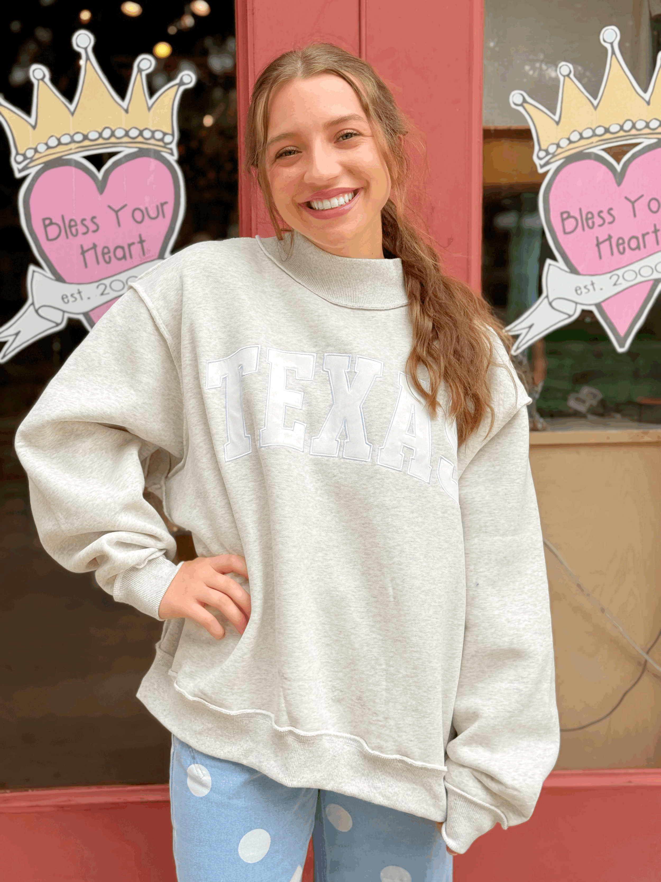 Texas Applique  Mock Neck