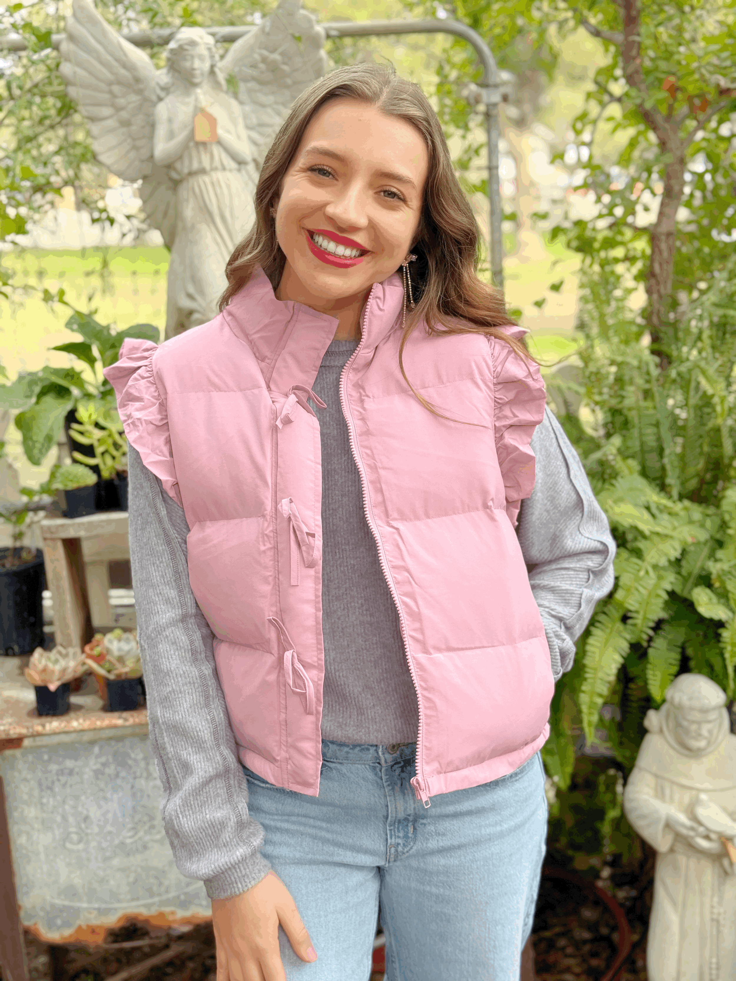 Rose Ruffle Puffy Vest