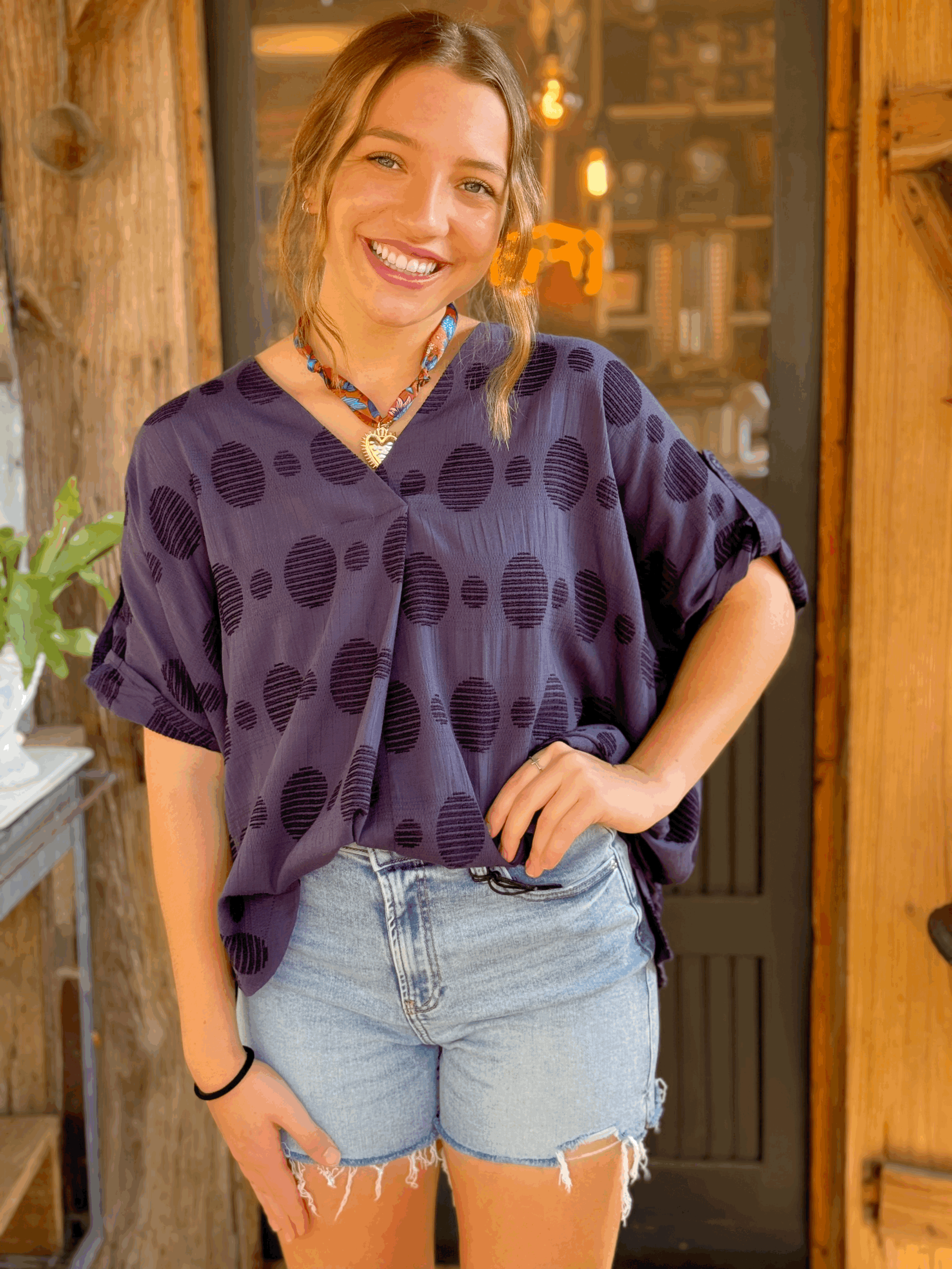 Lilia Navy Dot Top