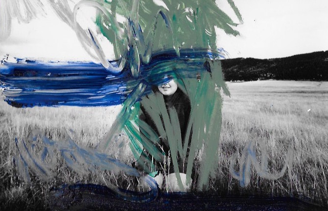 Open, Sarah Palmeri, 9 x 12 inches, oil on black and white print, 2016.