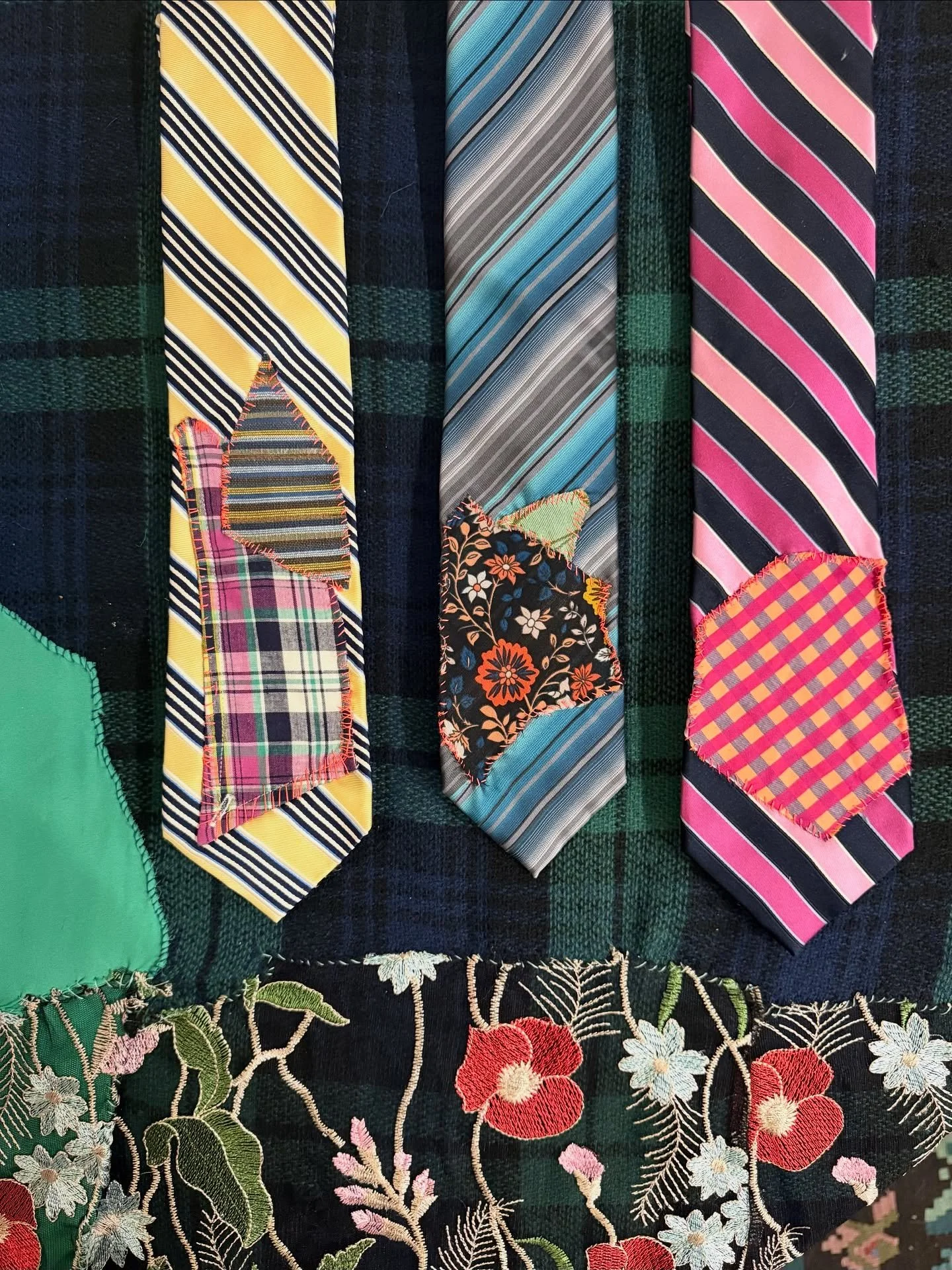 I&rsquo;m releasing another set of wearable works from my Soul Ties series at the @redlinedenver holiday market tomorrow ✨Made from vintage neckties and stitched fabrics, each one is one of a kind. I only make a small batch each year and they sold ou