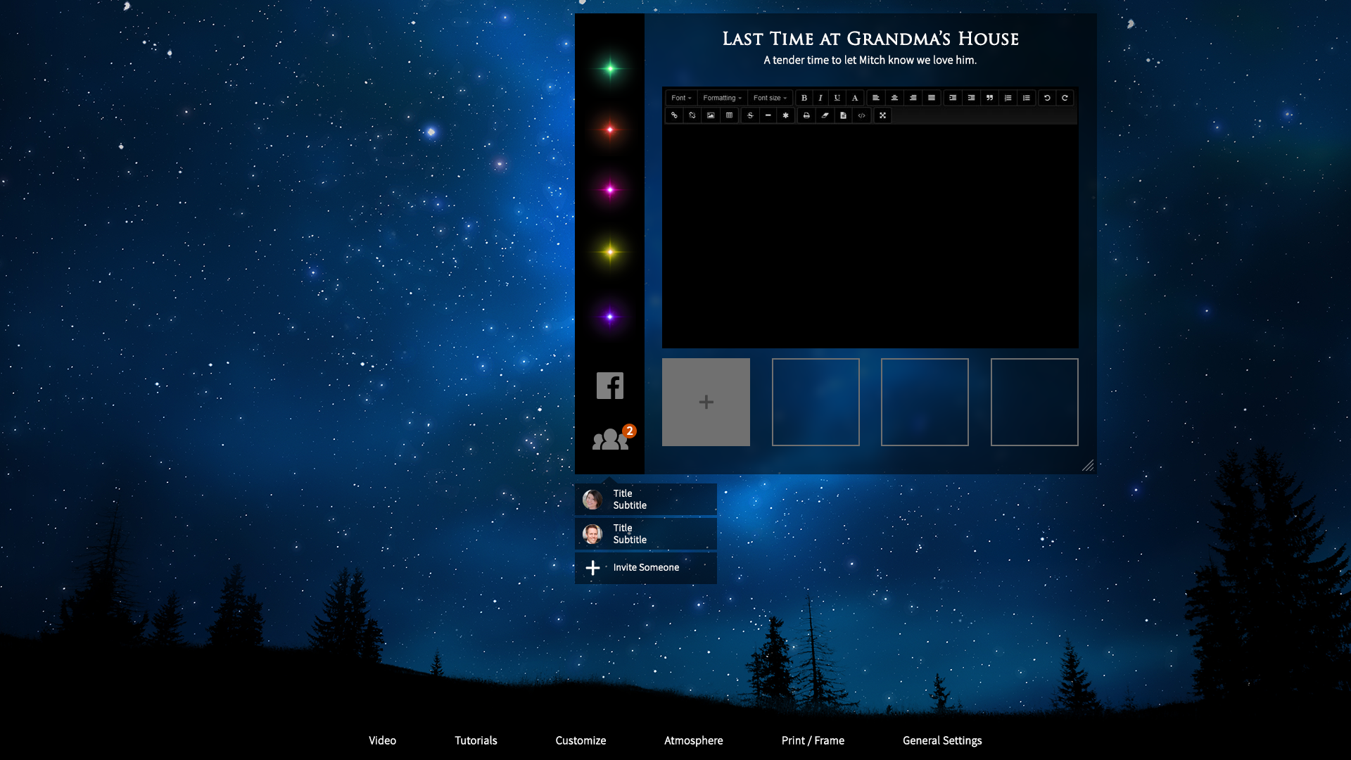 Create an event by clicking on the sky.