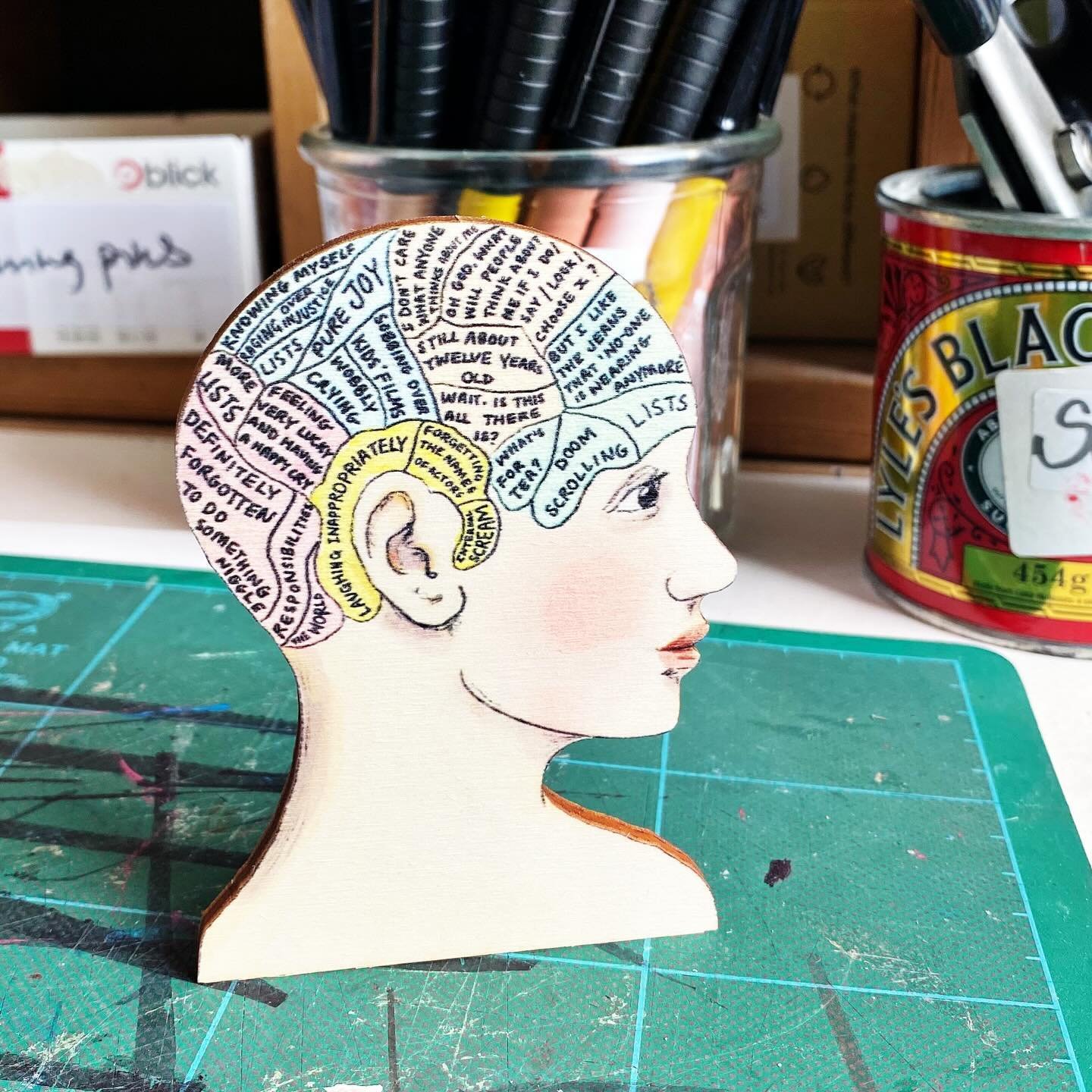 Mover over Build A Bear, we&rsquo;re doing Build A Brain!
The collection goes live on Sunday but is already available to newsletter subscribers.
You can choose from a desk buddy,
Hanging decoration or 
Print
There&rsquo;s the Phrenology of Midlife ve