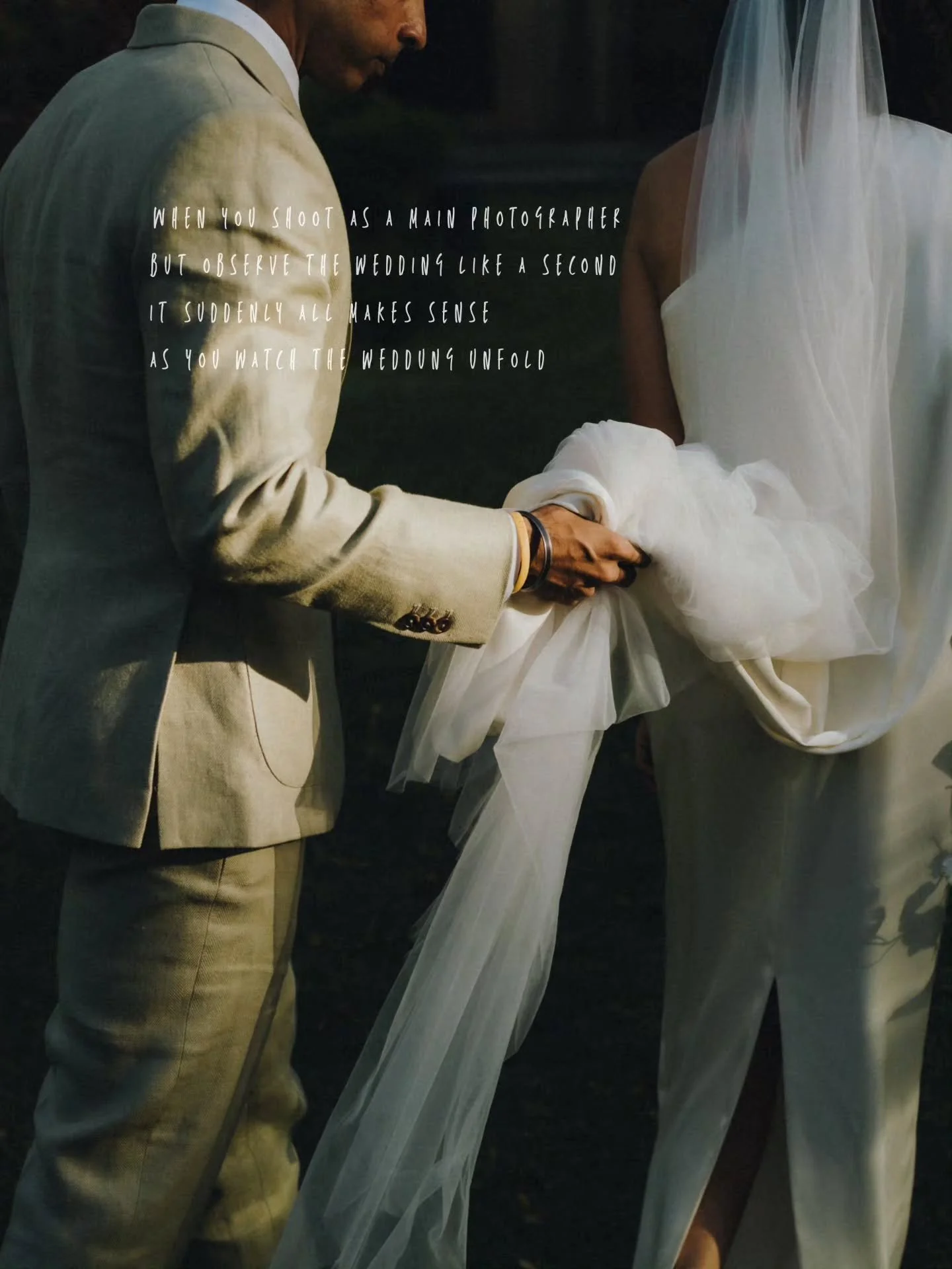 I have been photographing weddings as a main photographer (only photographer) but regularly observing like a second photographer. The eye tend to pick up things that are often left alone because of the importance of how 'you should get the right shot