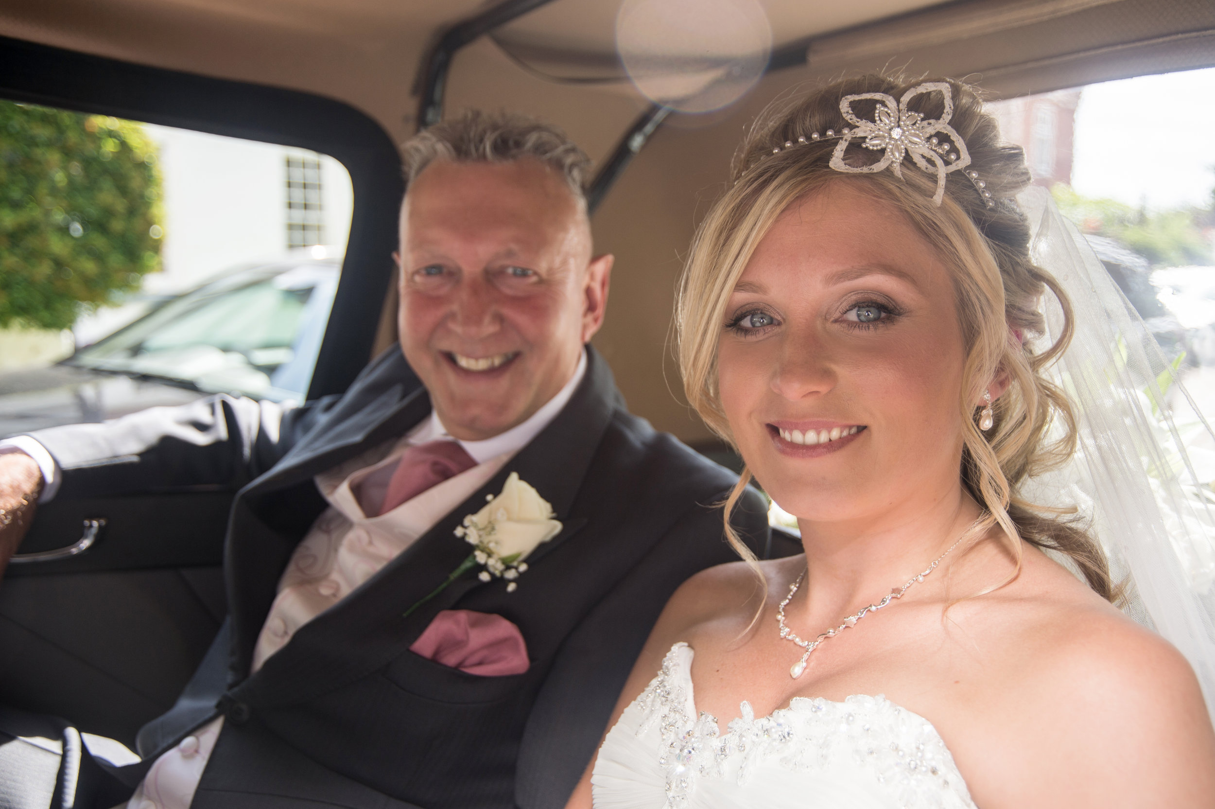 Bride and Father arrive at St Mary the Virgin Church Alveley Shropshire