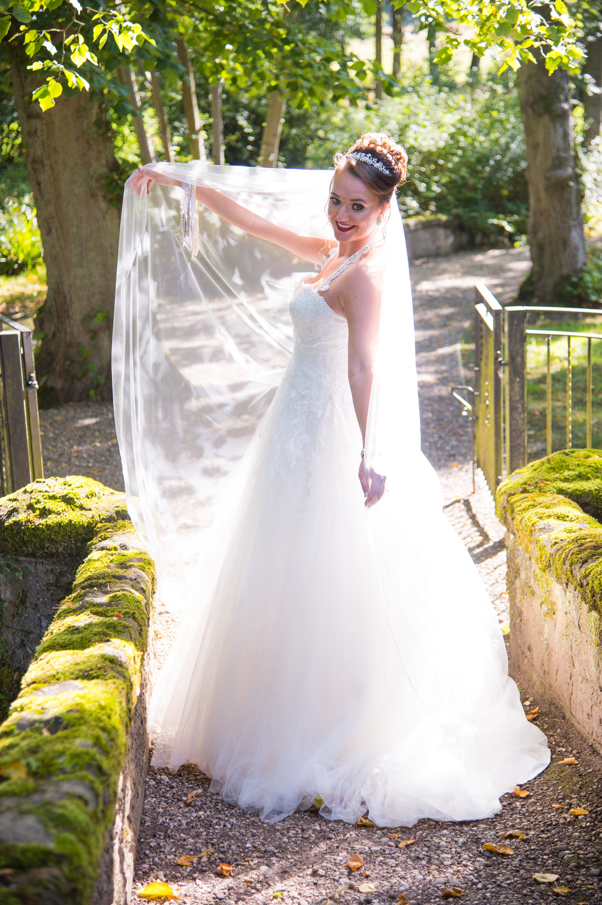 Bride on bridge Hogarths Hotel Solihull