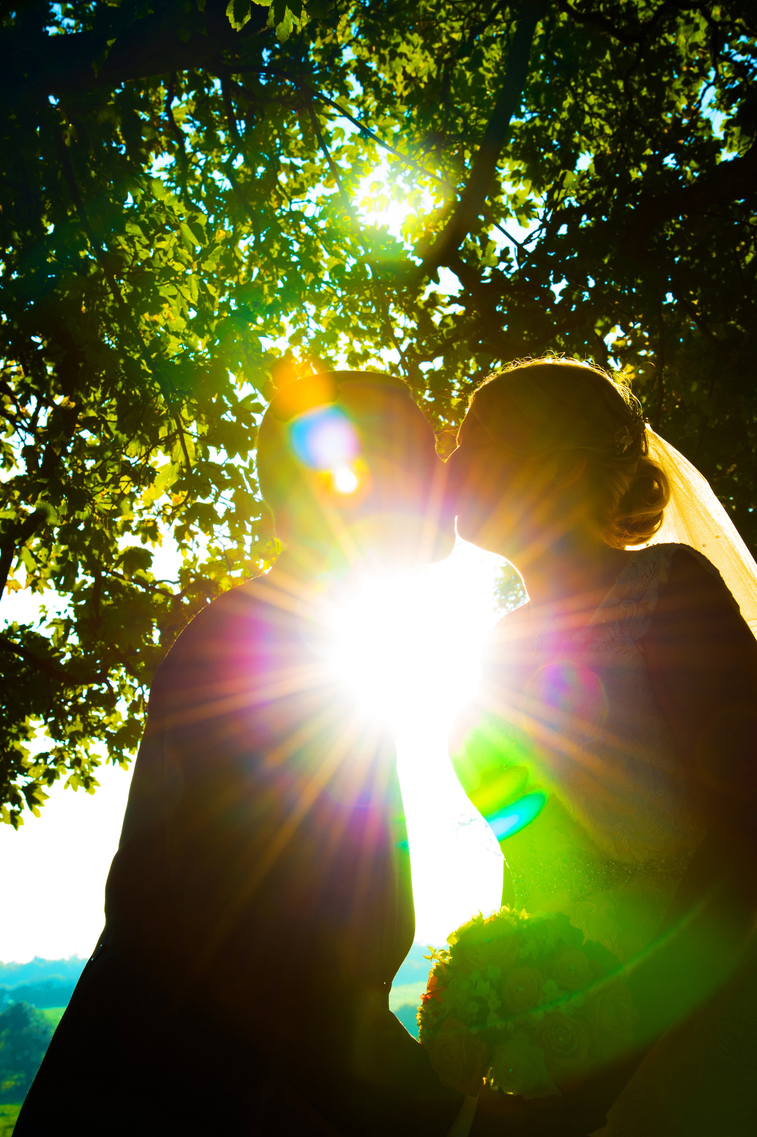 Bride and Groom Sunset Kiss Aston Lodge Rugby Warwickshire