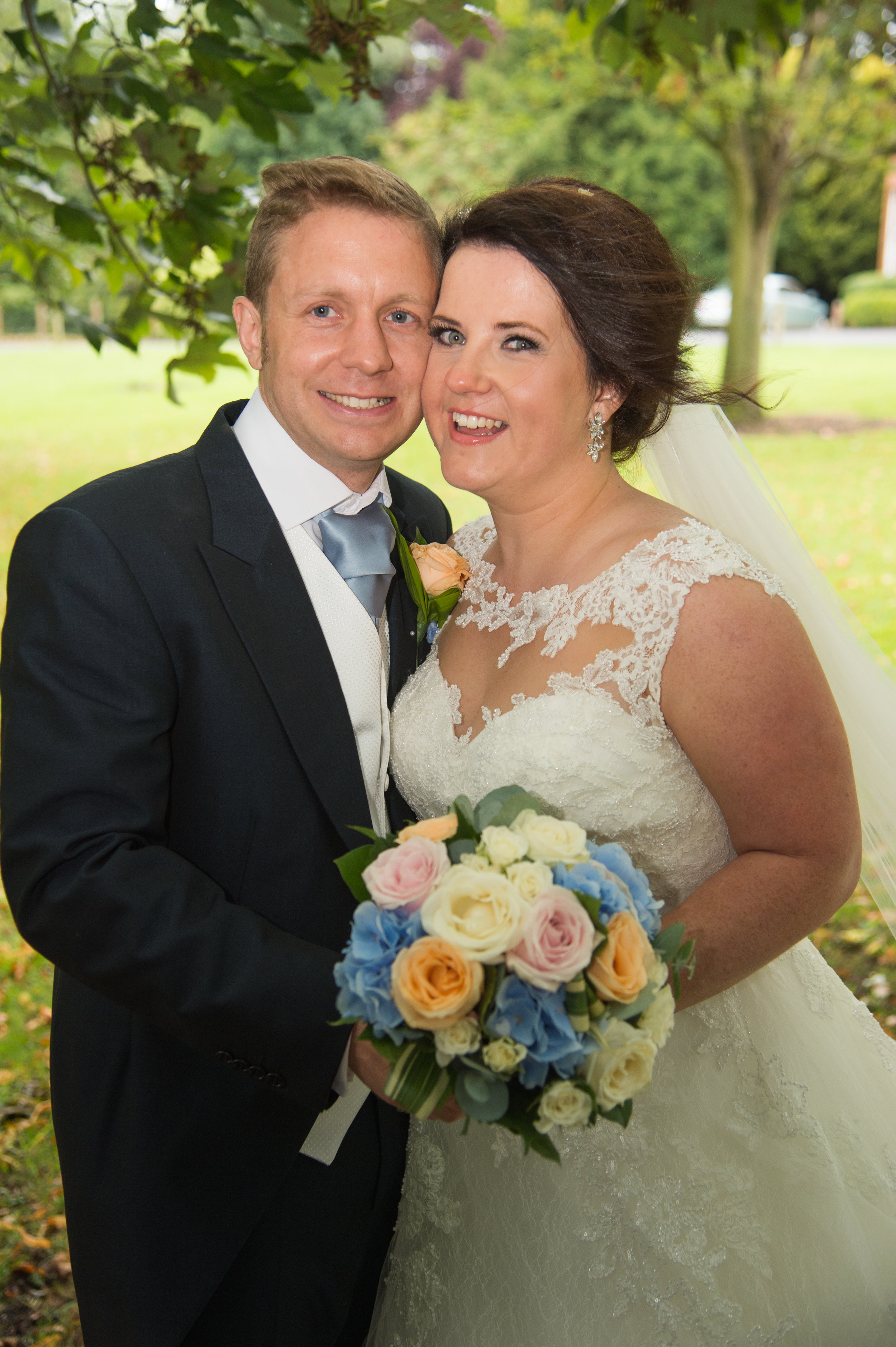Bride and Groom with bouquet Anstey Hall Coventry Warwickshire