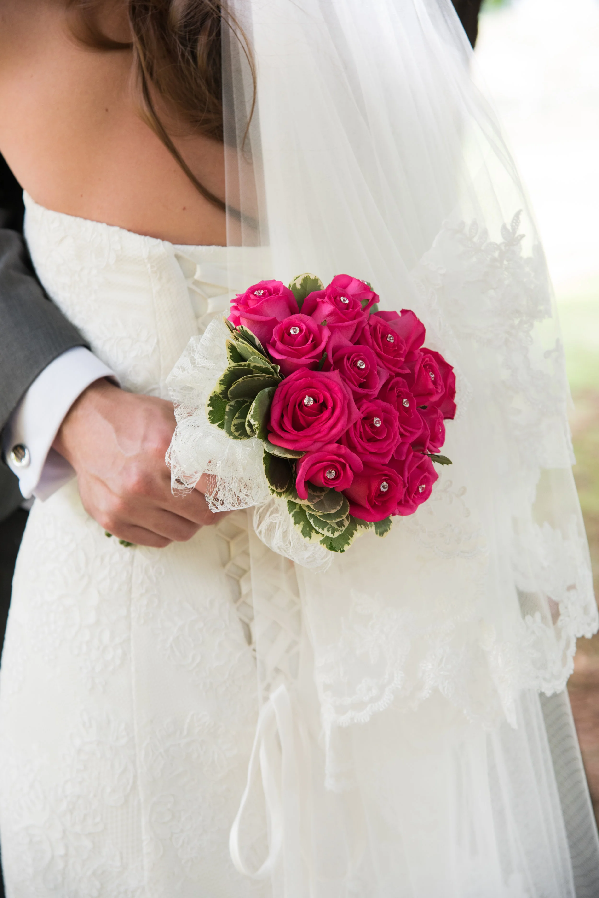 Bride and Groom with bouquet Brandon Hall Coventry Warwickshire