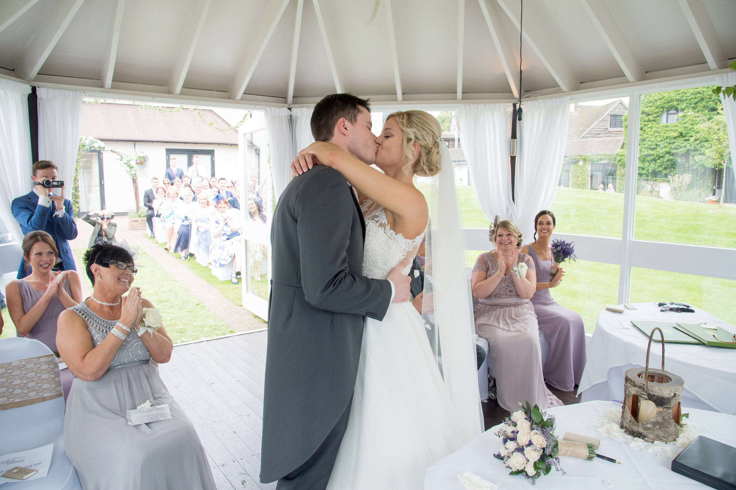 Bride and Groom first Kiss Sketchley Grange Hotel Hinckley Leicestershire