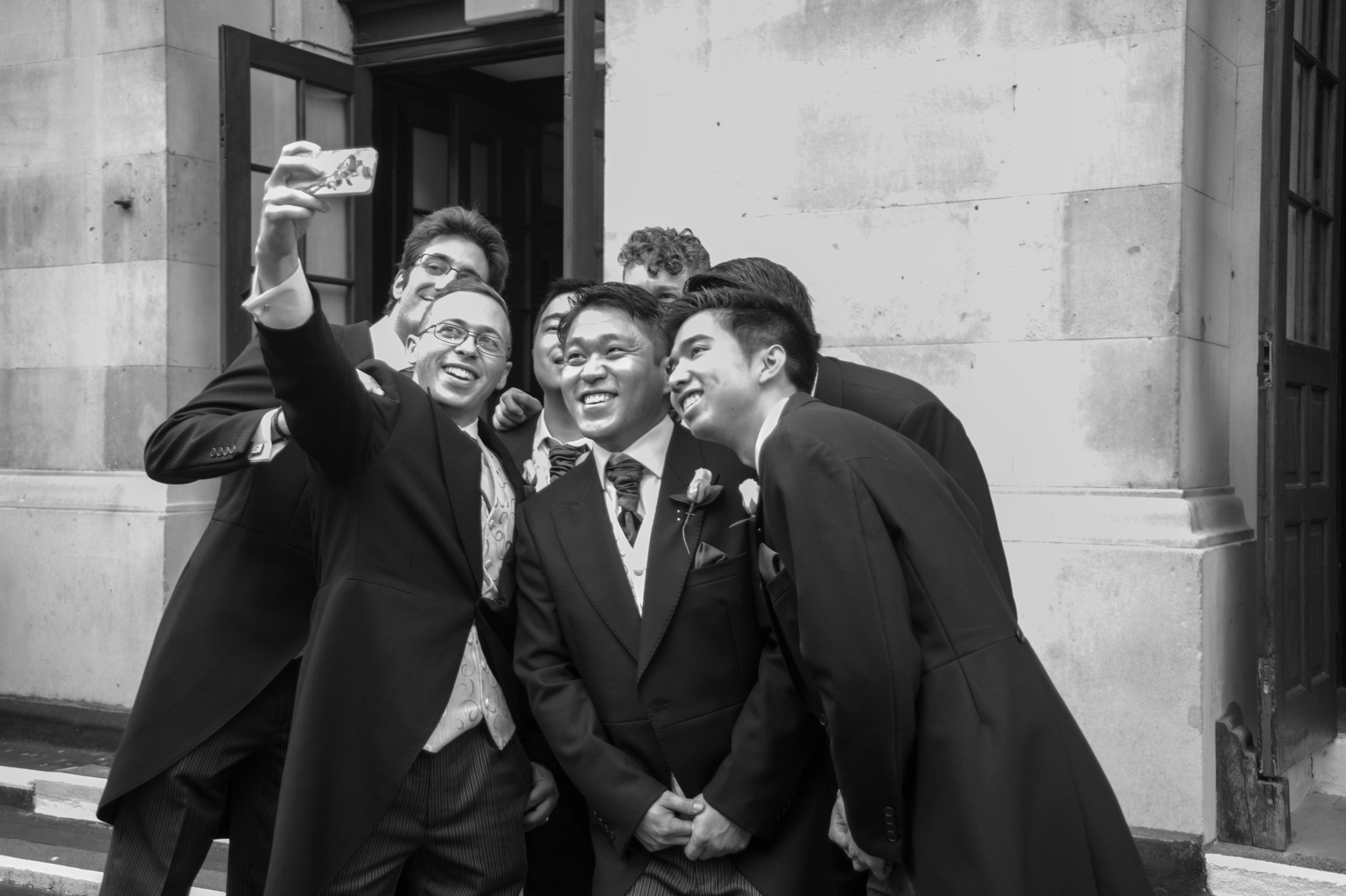 Groom groomsmen Selfie Kings College London