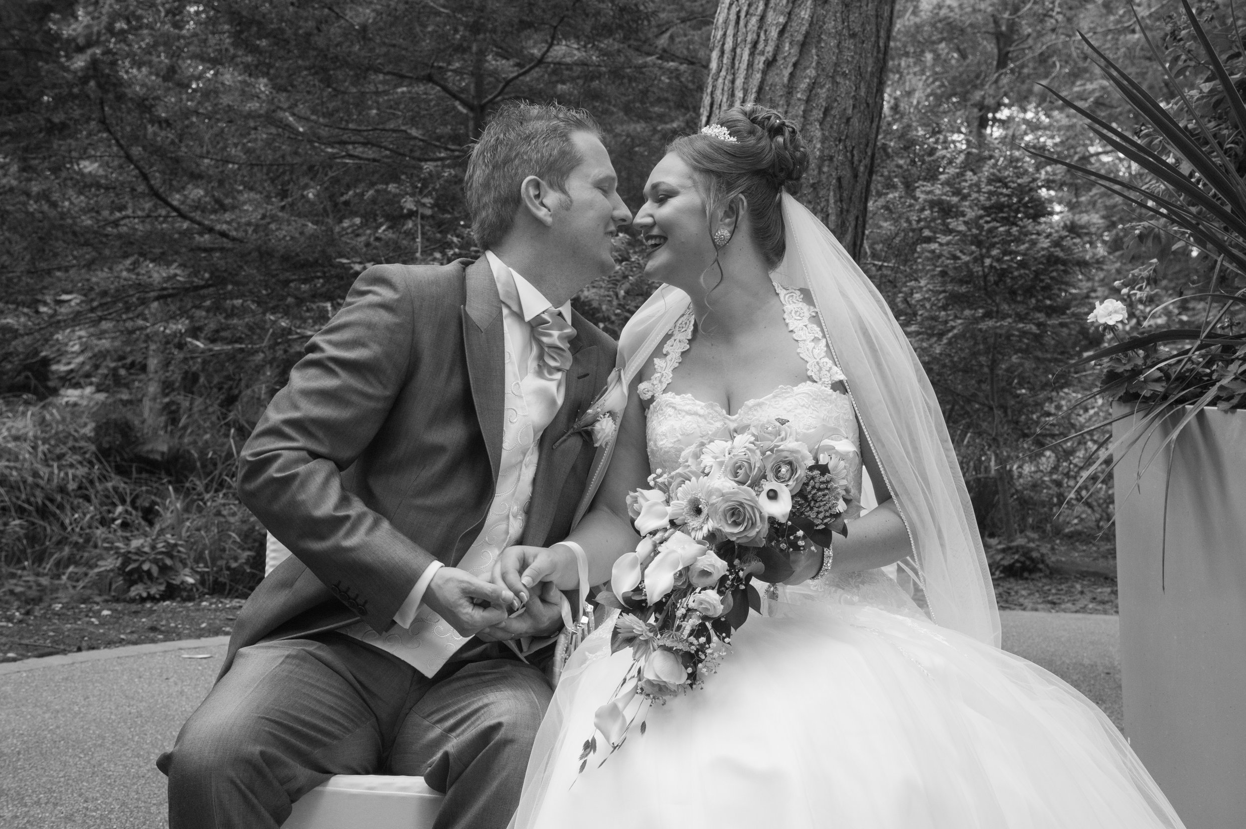 Bride and Groom first kiss Hogarths Hotel Solihull
