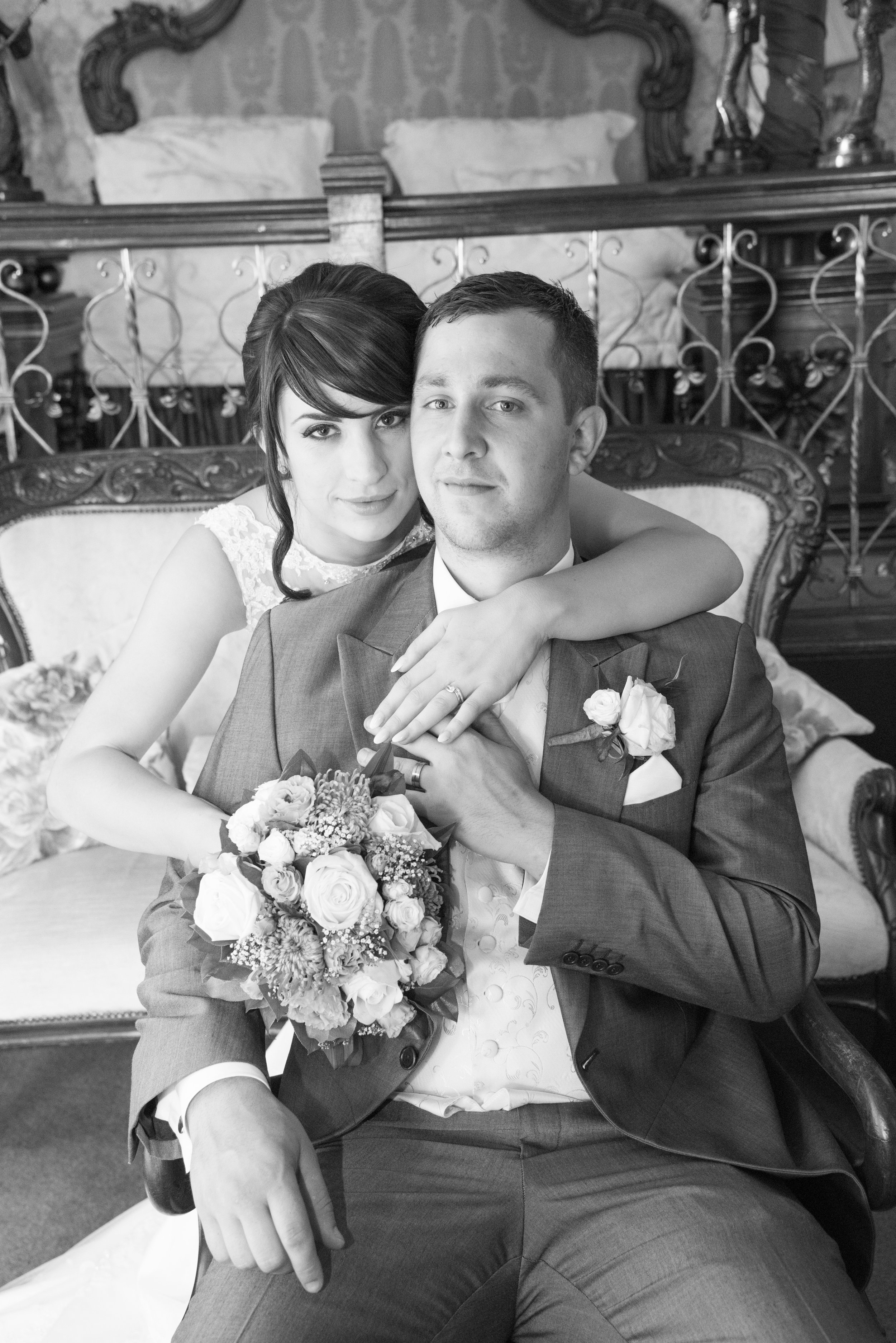 Bride and Groom in Bridal Suite Coombe Abbey hotel Coventry Warwickshire
