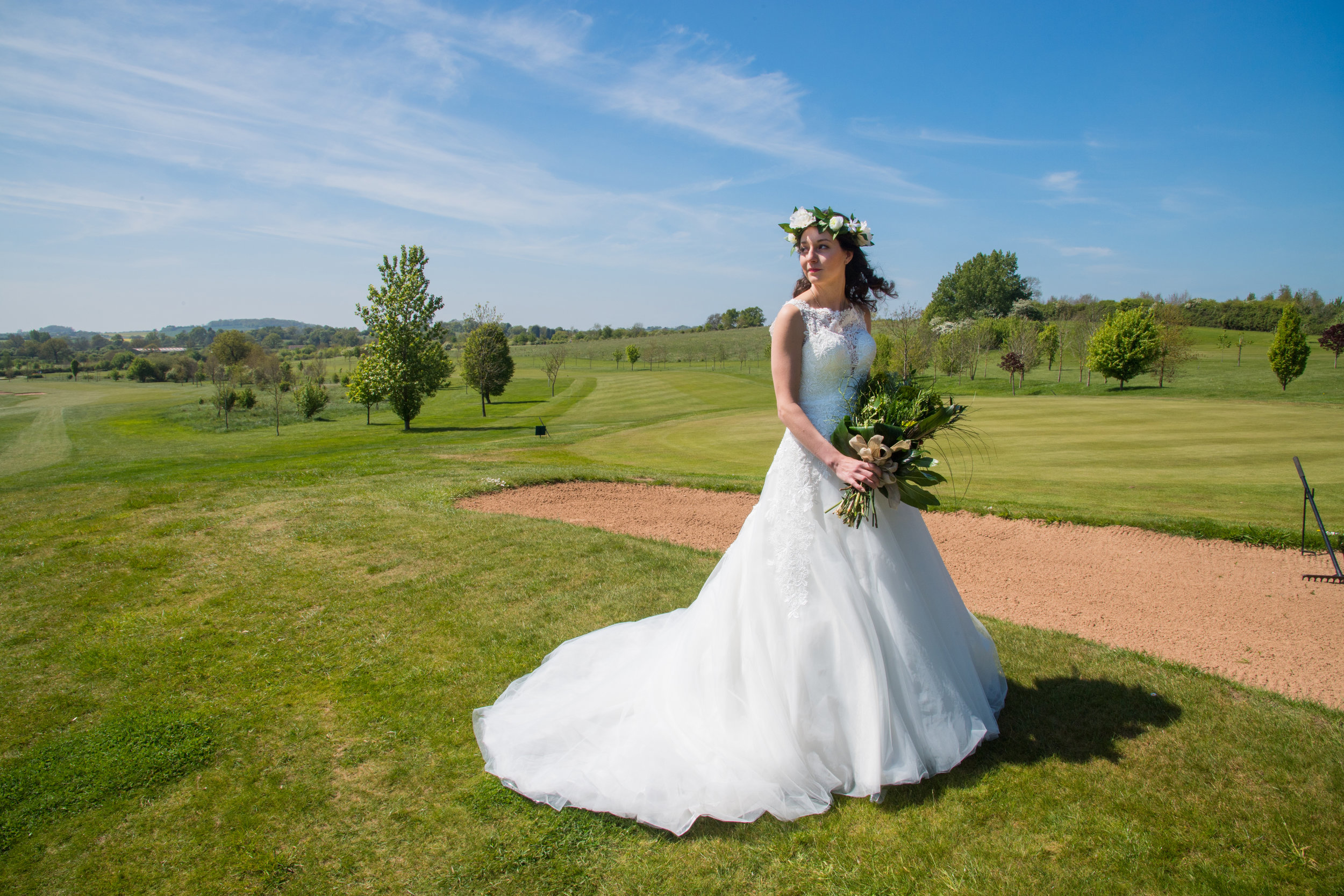 Bride on the course Henley Golf Club Warwickshire