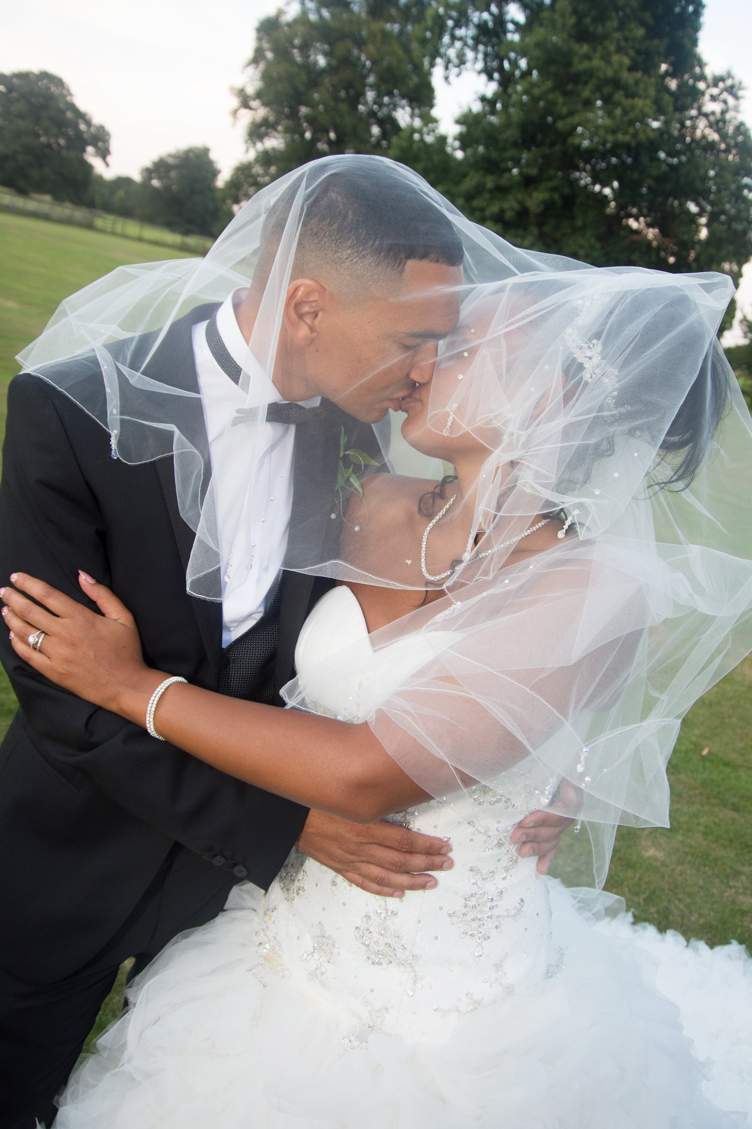 Bride and groom romantic kiss Brandon Hall Hotel Warwickshire