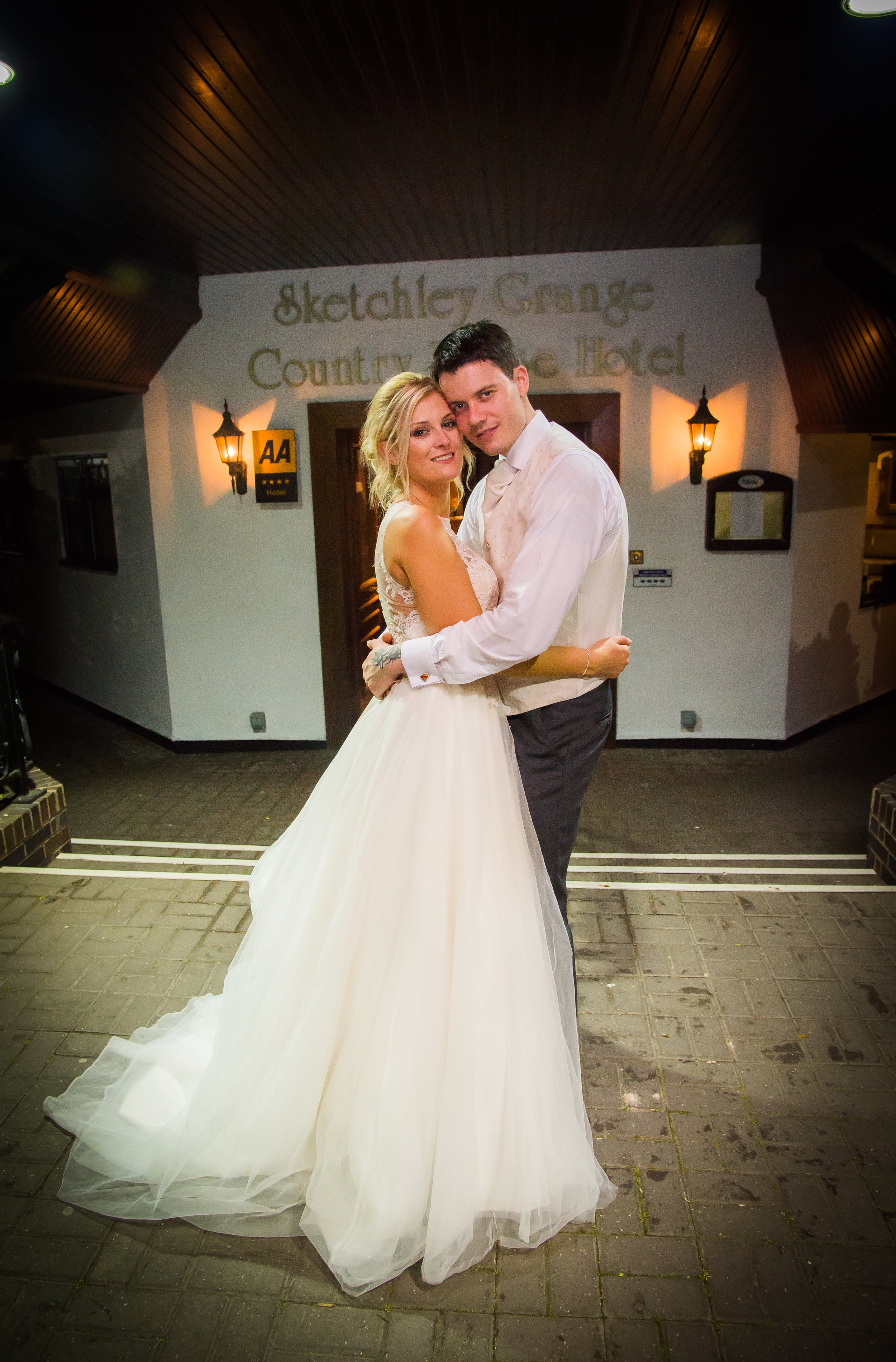 Bride and groom evening photos Sketchley Grange Hotel Leicestershire