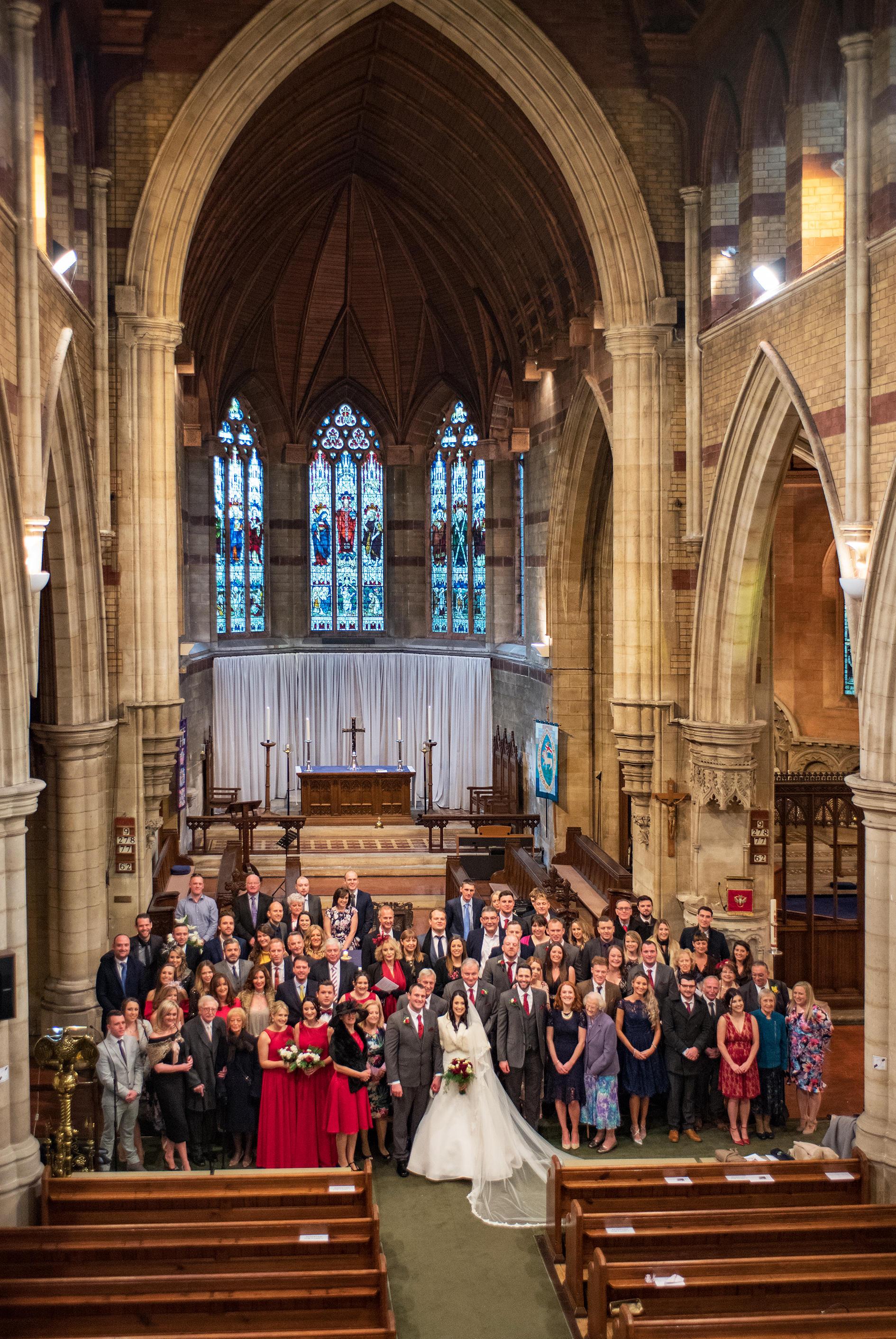 Wedding group photo inside St. John's Church Kidderminster