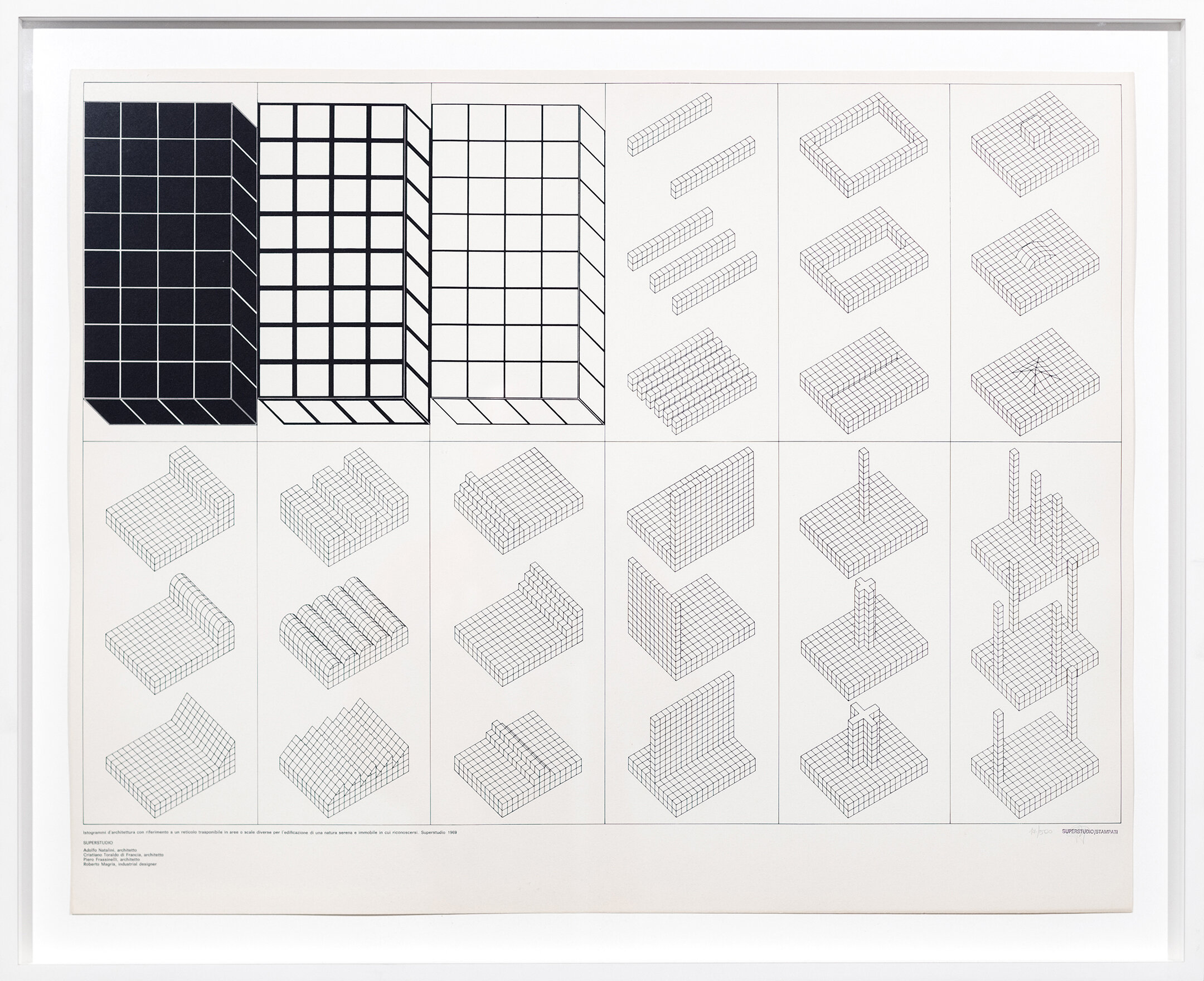 Superstudio, Istogrammi d'architettura con riferimento a un reticolo in aree o scale diverse par l'edificazione di una natura serena e immobile in cui riconoscersi, 1969
