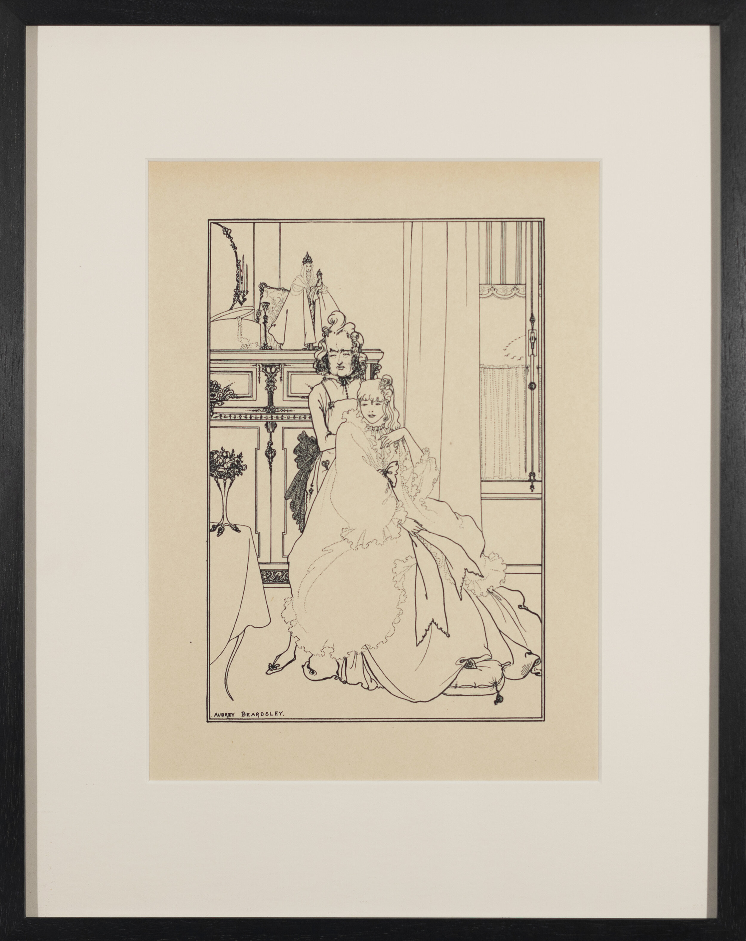  Aubrey Beardsley, Illustration titled The Coiffing. Printed in No. 3 of “The Savoy,” page 90, ca. 1896, magazine page, 14 3/4" × 11 3/4" (framed) 