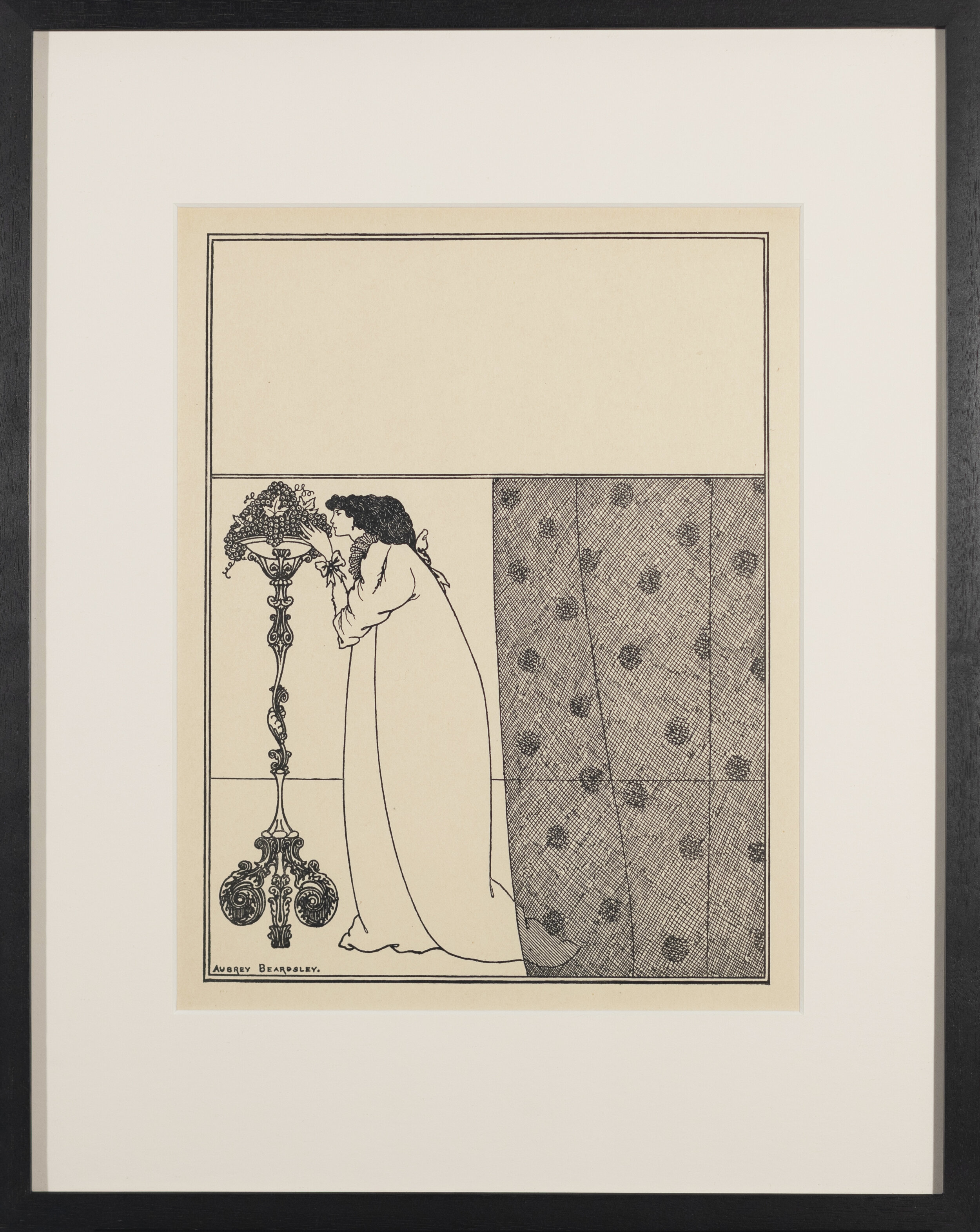  Aubrey Beardsley, Cover design for No. 4 of “The Savoy.” Printed in  A Second Book of Fifty Drawings , by Aubrey Beardsley (Leonard Smithers &amp; Co, London, 1899), ca. 1899, magazine page, 14 3/4" × 11 3/4" (framed) 