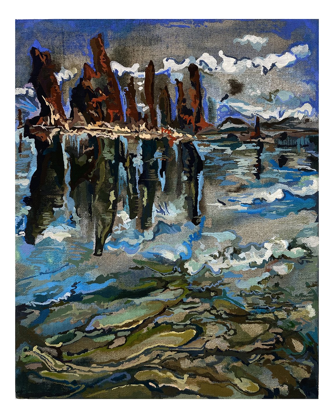  Maria Calandra, Mono Lake Just Before Getting In, 2021, acrylic on linen over panel, 10 x 8 inches 
