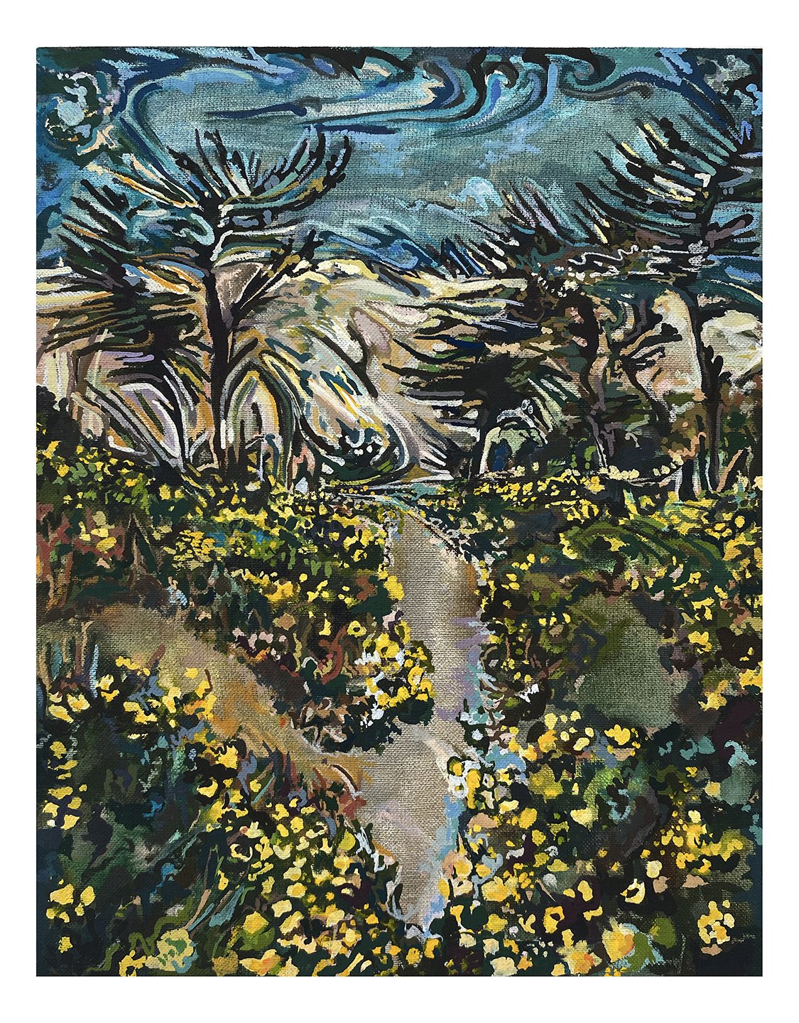  Maria Calandra, Point Reyes with Wild Flowers, 2021, acrylic on linen over panel, 10 x 8 inches 