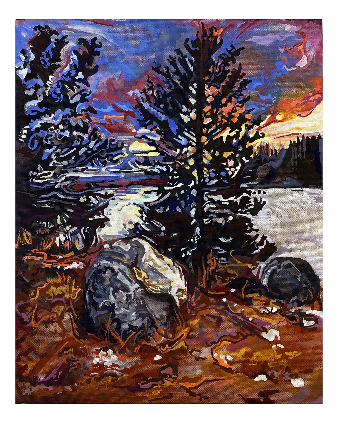  Maria Calandra, Brooklin, Maine Winter Sunset, 2021, acrylic on linen, 10 x 8 inches 