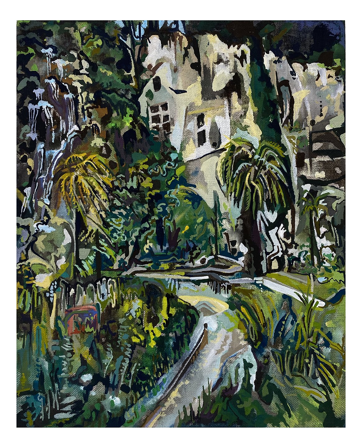  Maria Calandra, Rocher et Grottes Troglodytes de Cotignac, 2021, acrylic on linen over panel, 10 x 8 inches 
