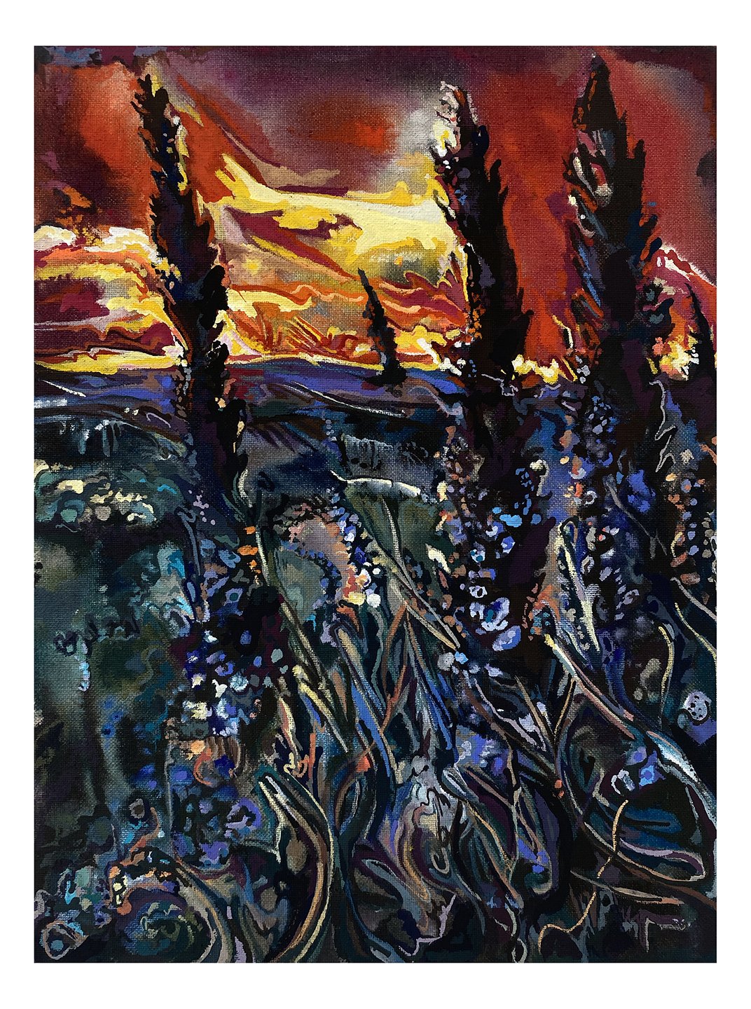  Maria Calandra, Sunset Outside of Arezzo, 2021, acrylic on linen, 10 x 8 inches 