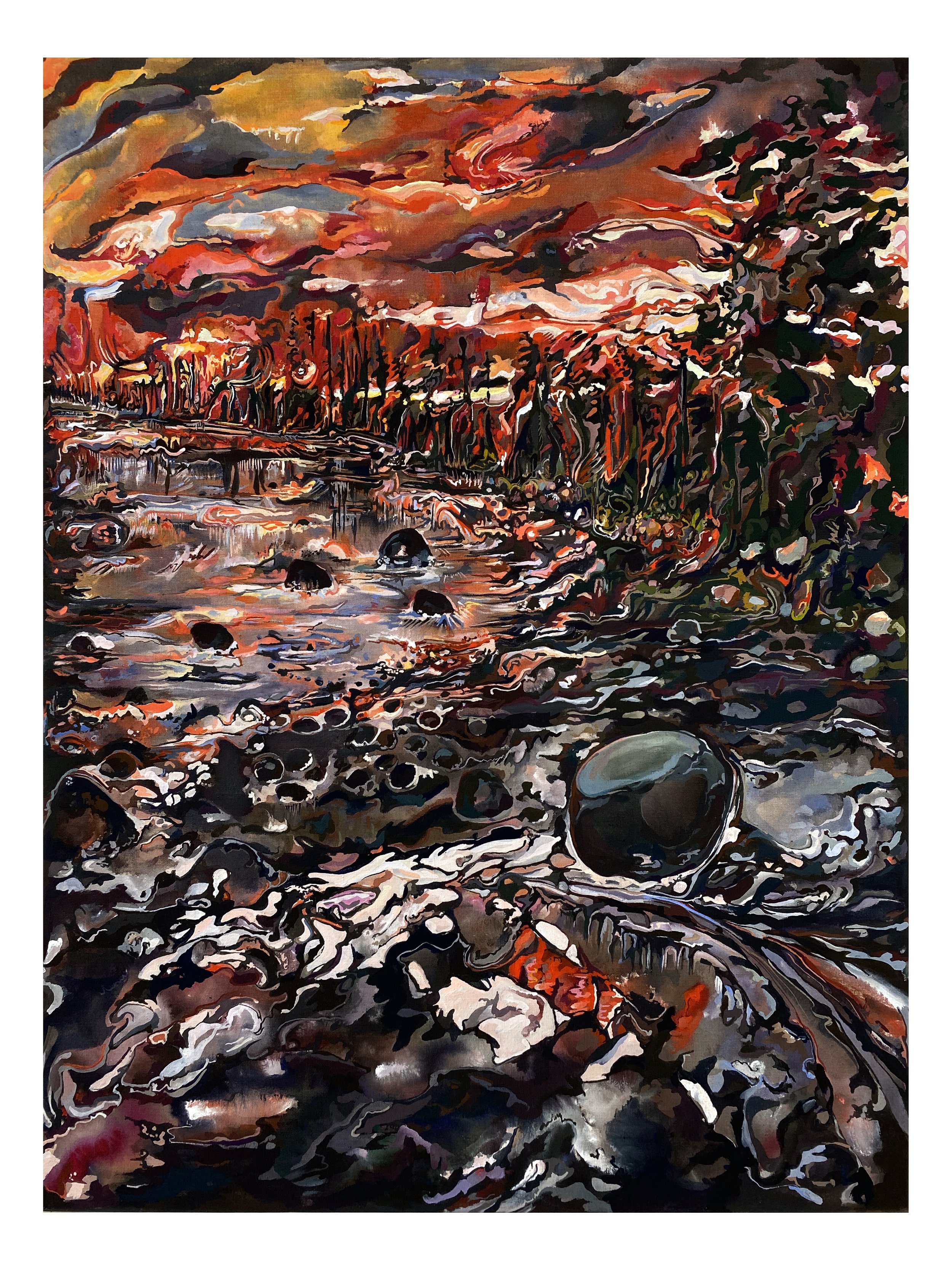  Maria Calandra, Brooklin Maine Spring Sunset, 2021, acrylic on canvas over panel, 40 x 30 inches 