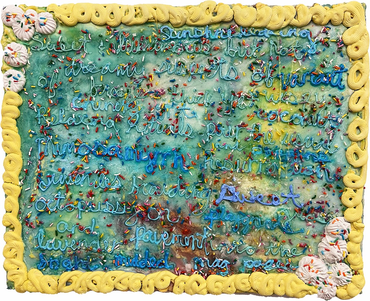  Sydney Shavers,  Untitled (Funfetti) , 2021, acrylic, sugar, resin, food dye, corn syrup, joint compound and artificial flavoring on canvas, 16 x 12 inches 