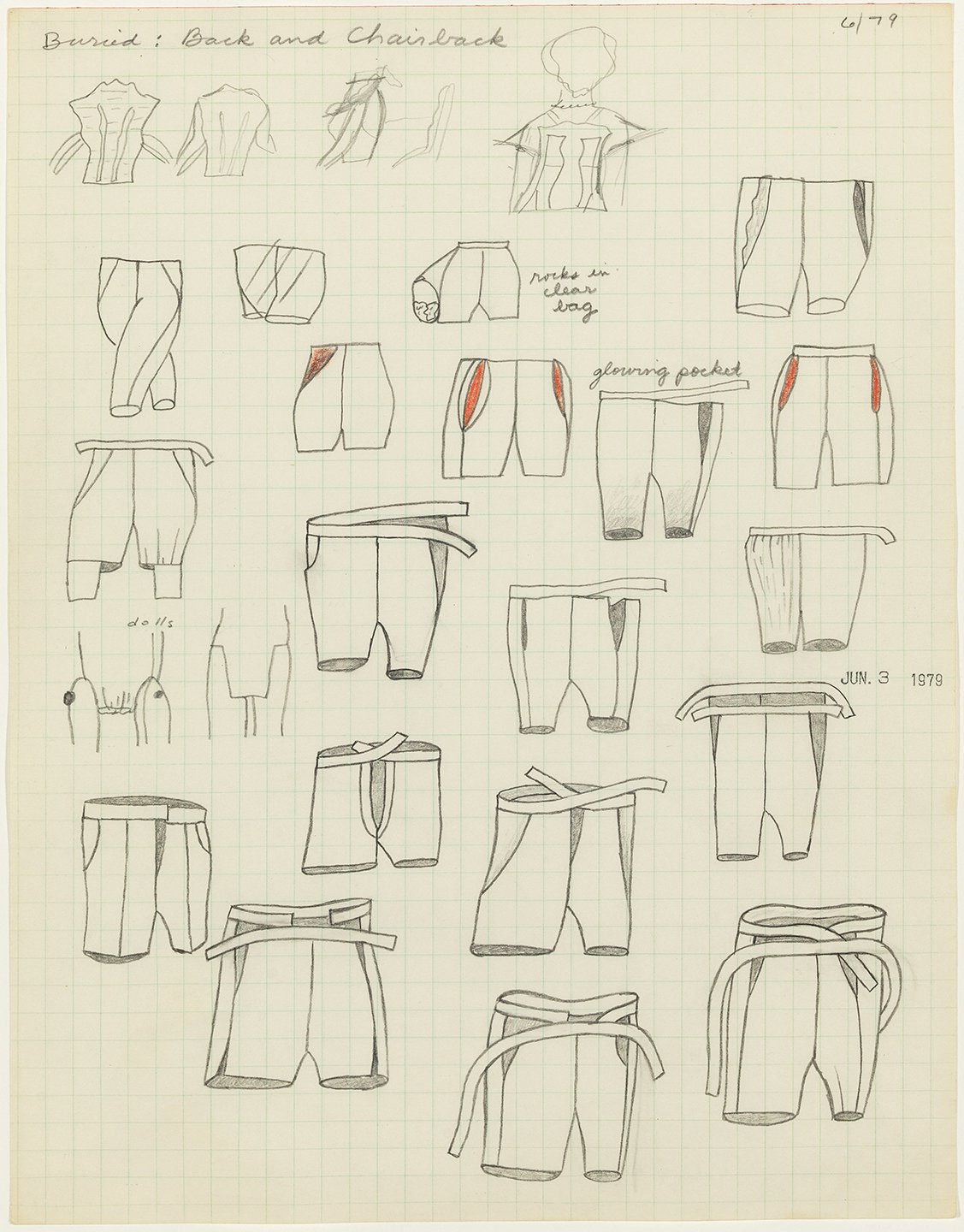  Christina Ramberg,  Untitled (shorts) ,  1979, graphite on paper, 15.75 x 12.75 inches (framed). Courtesy of the Estate of Christina Ramberg and Corbett vs. Dempsey. 