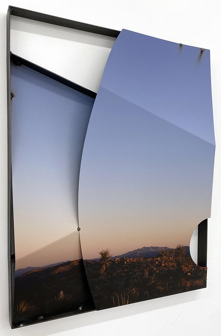  Letha Wilson,  Joshua Tree Sunset Fold Steel , 2023, UV prints on steel, steel frame, 30 x 24 x 3.5 inches 