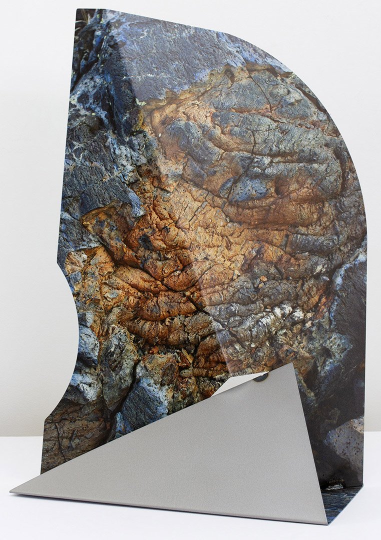  Letha Wilson,  Craters of the Moon Fold Back , 2021, UV prints on steel, 28.5 x 20 x 13.5 inches 