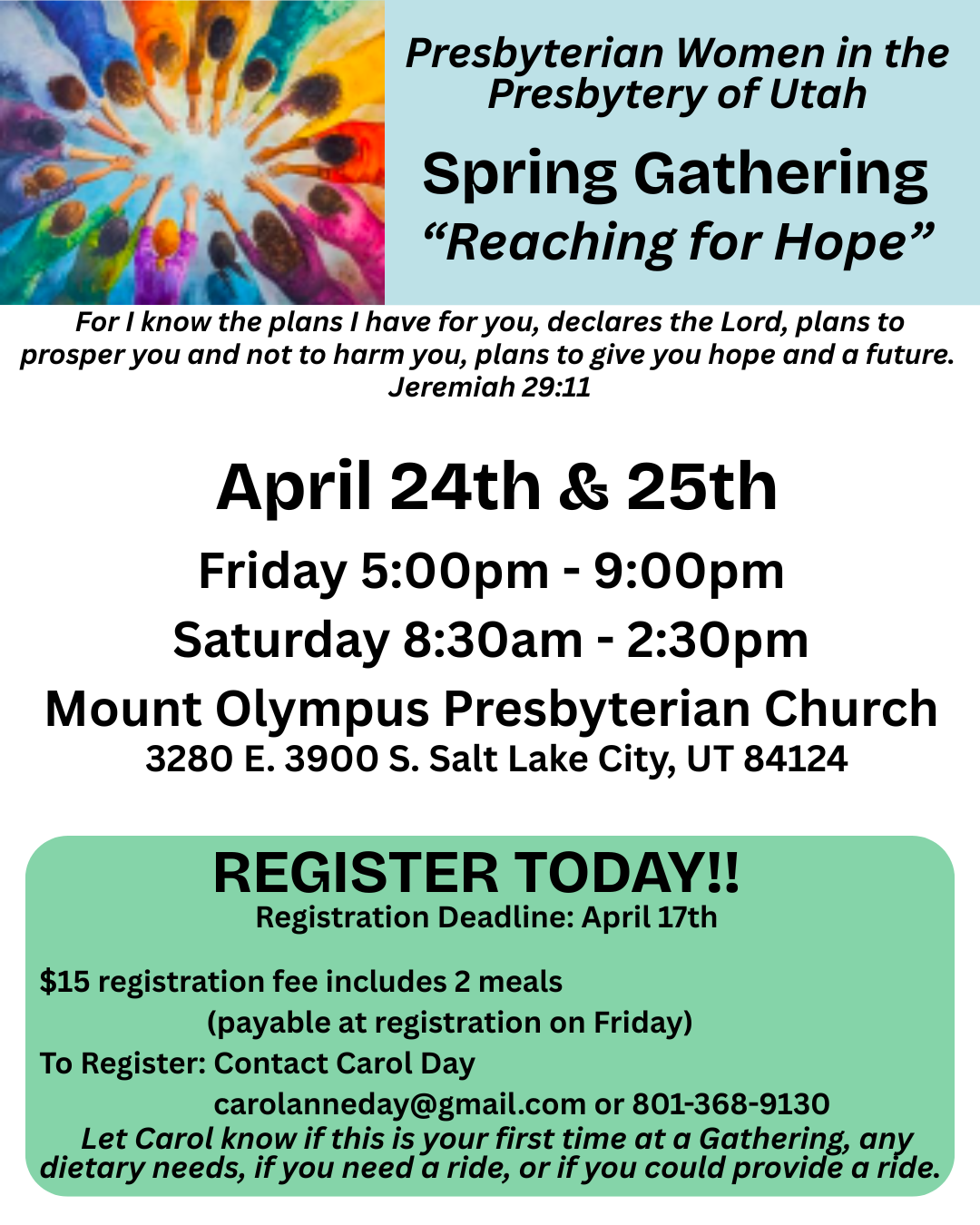 Presbyterian Women in the Presbytery of Utah 2026 Spring Gathering Newsletter Reaching for Hope.png